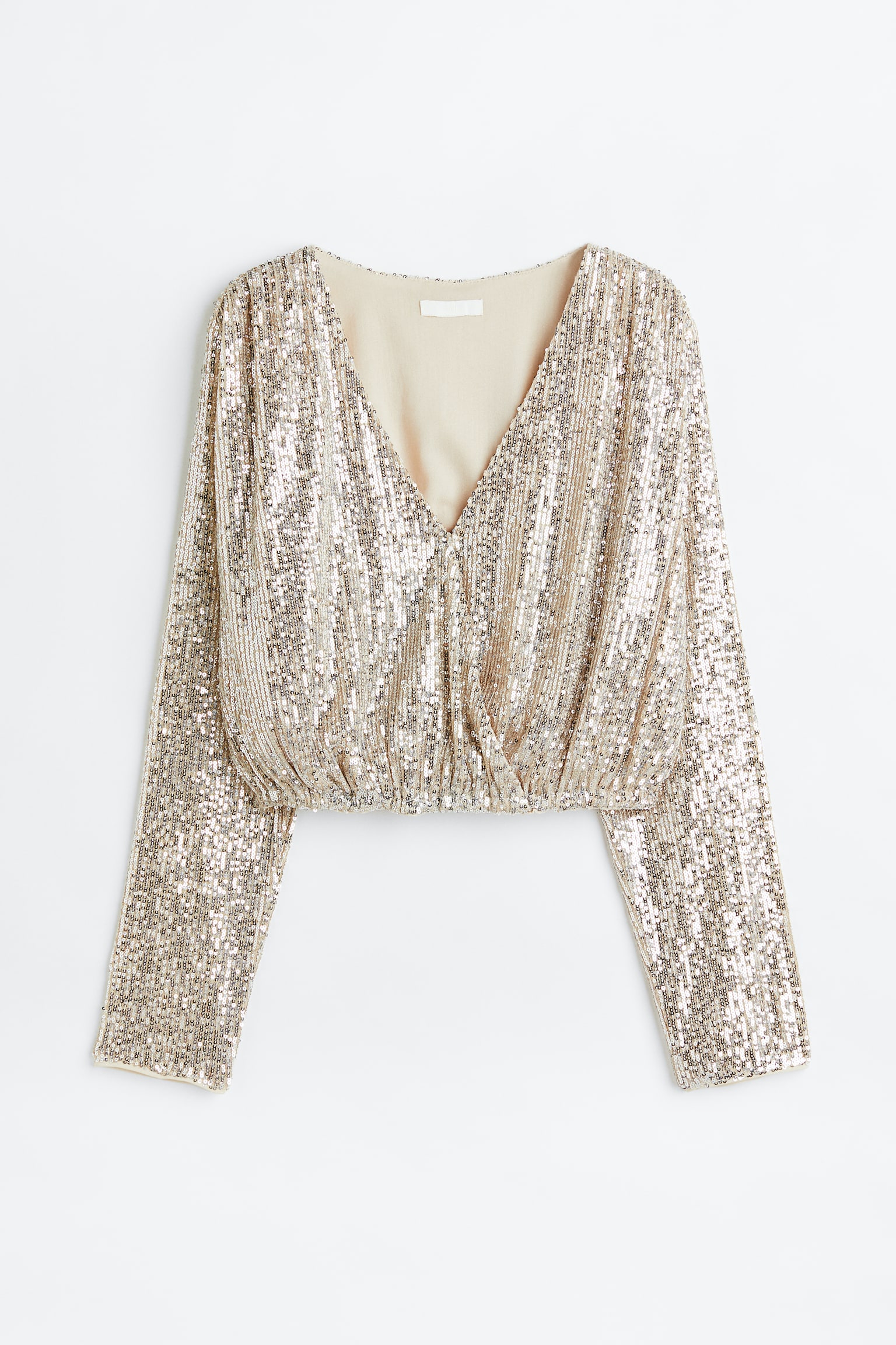 Sequined Wrap Blouse - Silver colour/Black/Sequins - 1