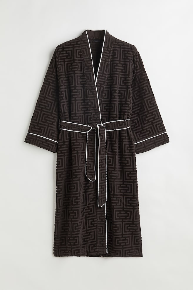 Jacquard-patterned dressing gown - Black/Patterned/Beige/Patterned - 2