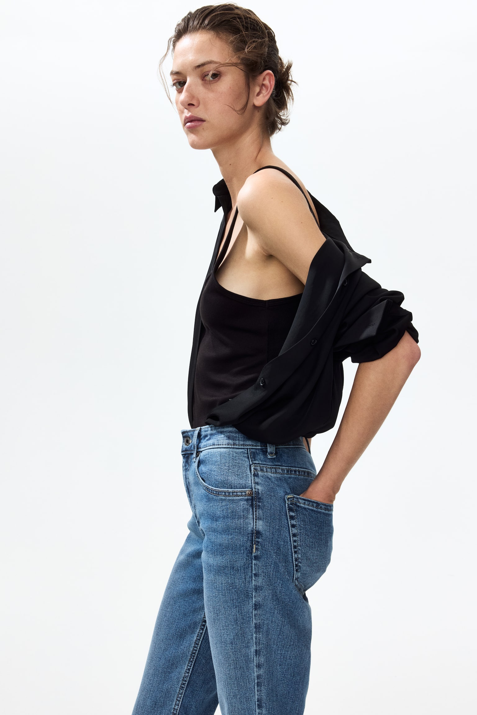 Flared Regular Waist Ankle Jeans - Helles Denimblau/Helles Denimblau - 6