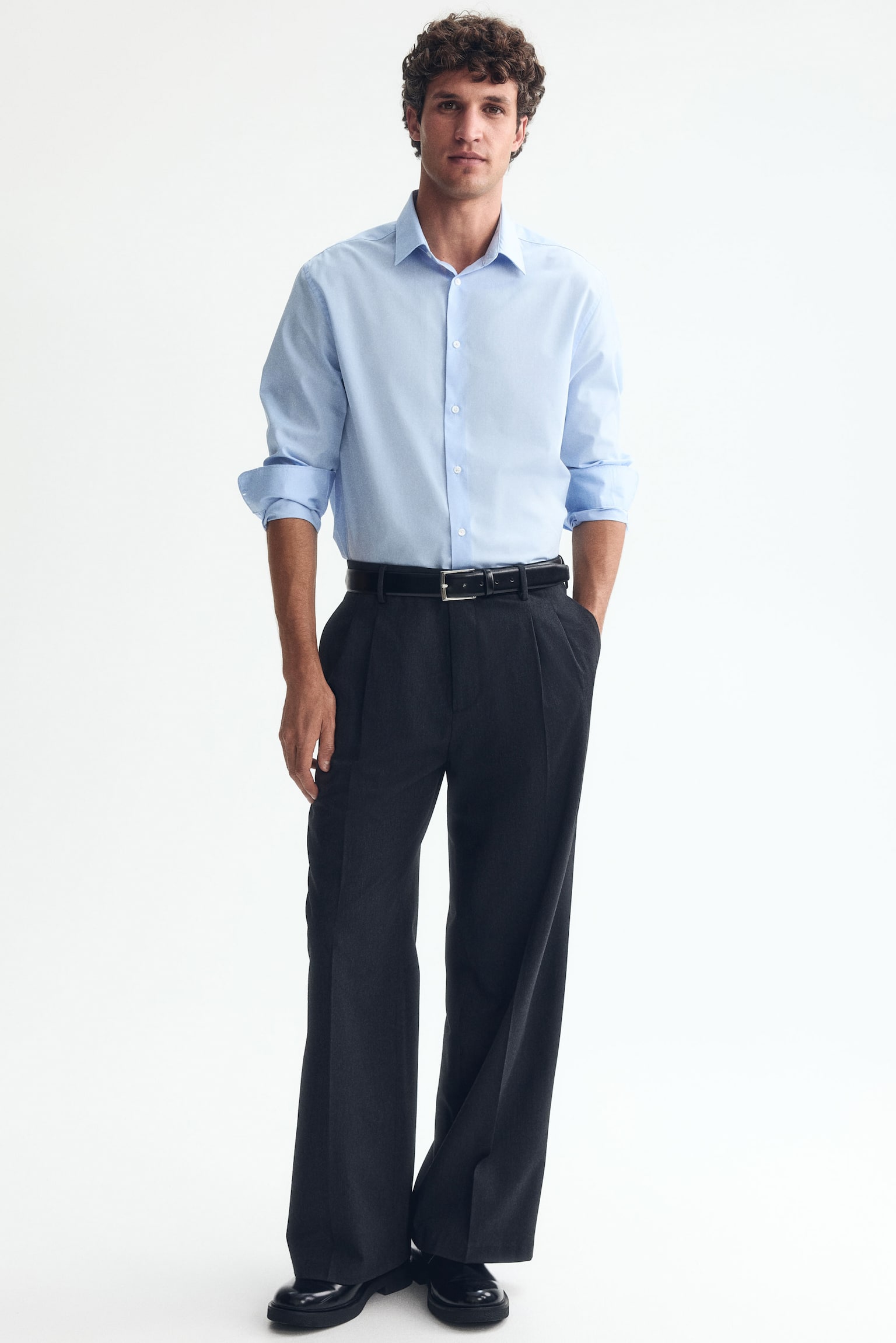 Мужская рубашка H&M Regular Fit Easy-iron, цвет: Светлый синий — фото 2