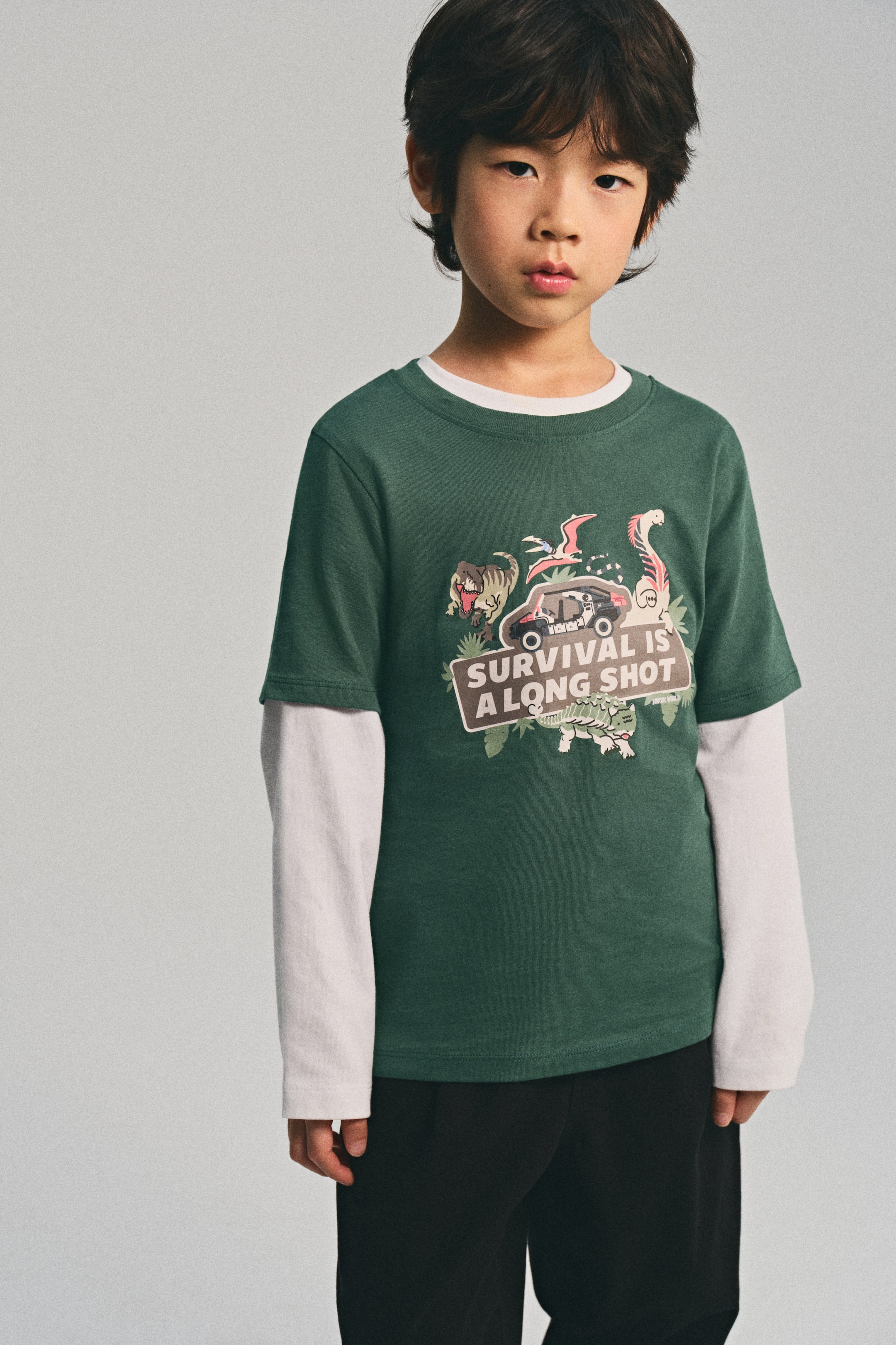 View larger image: Print-motif cotton T-shirt - Green/Jurassic World - Kids | H&M PH 4