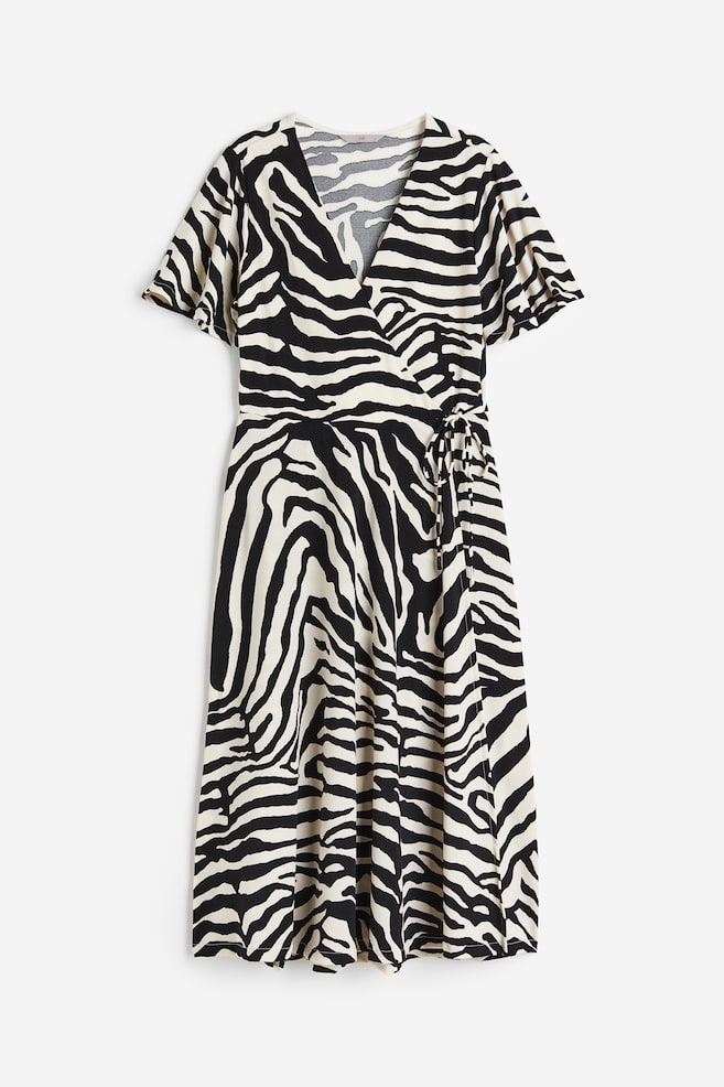 Vestido cruzado de punto - Crema/Estampado de cebra - 1