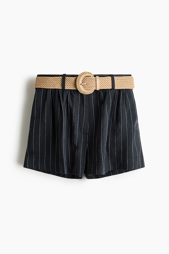 Женские шорты H&M Belted Linen-Blend Shorts