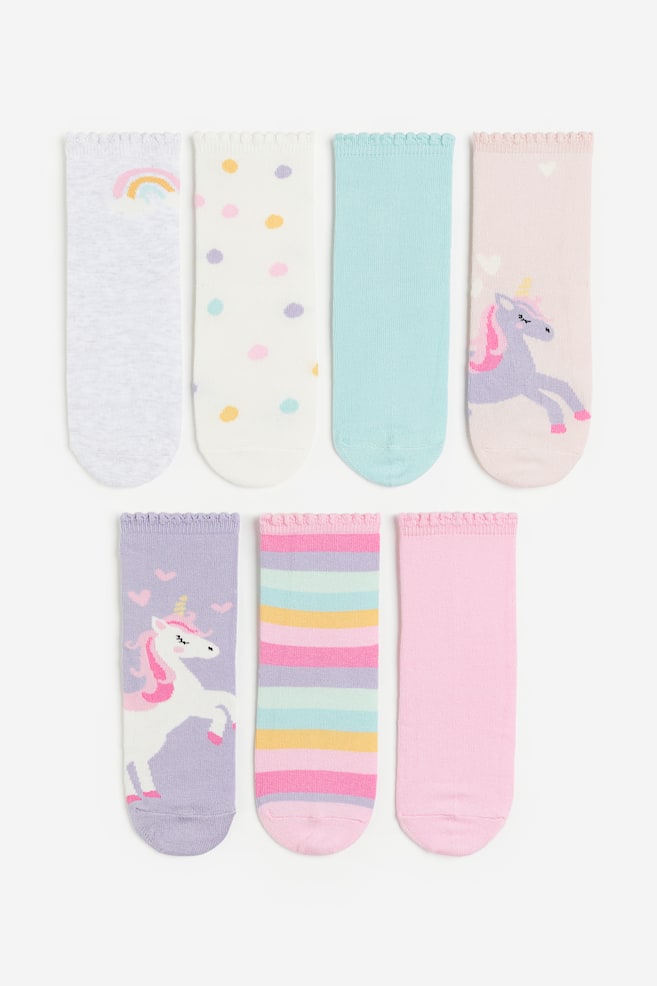7-pack socks - Light pink/Unicorns/Light pink/Unicorns/Light pink/Butterflies/Old rose/Weekdays - 1