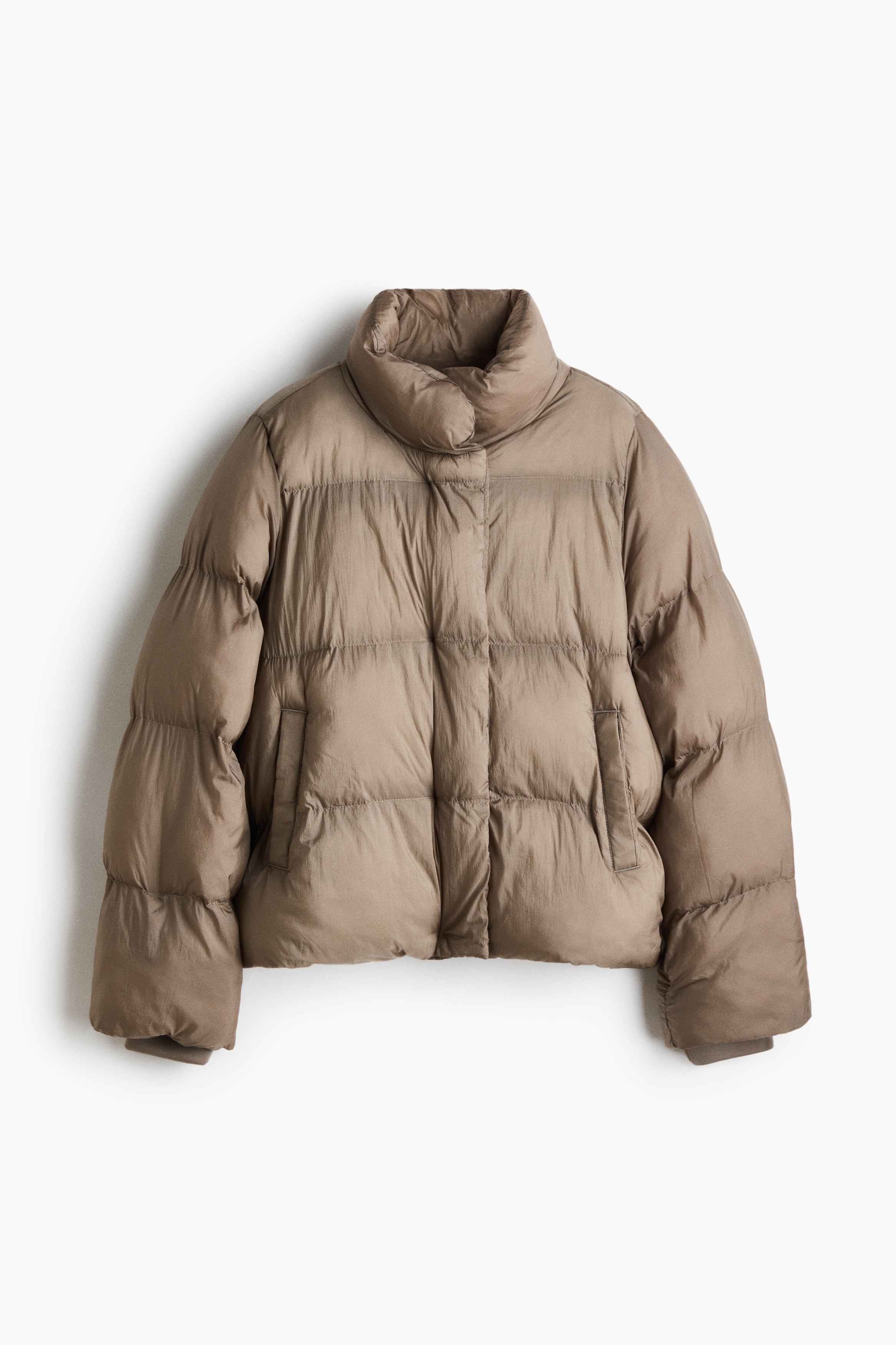 Manteau court matelassé en nylon - Taupe
