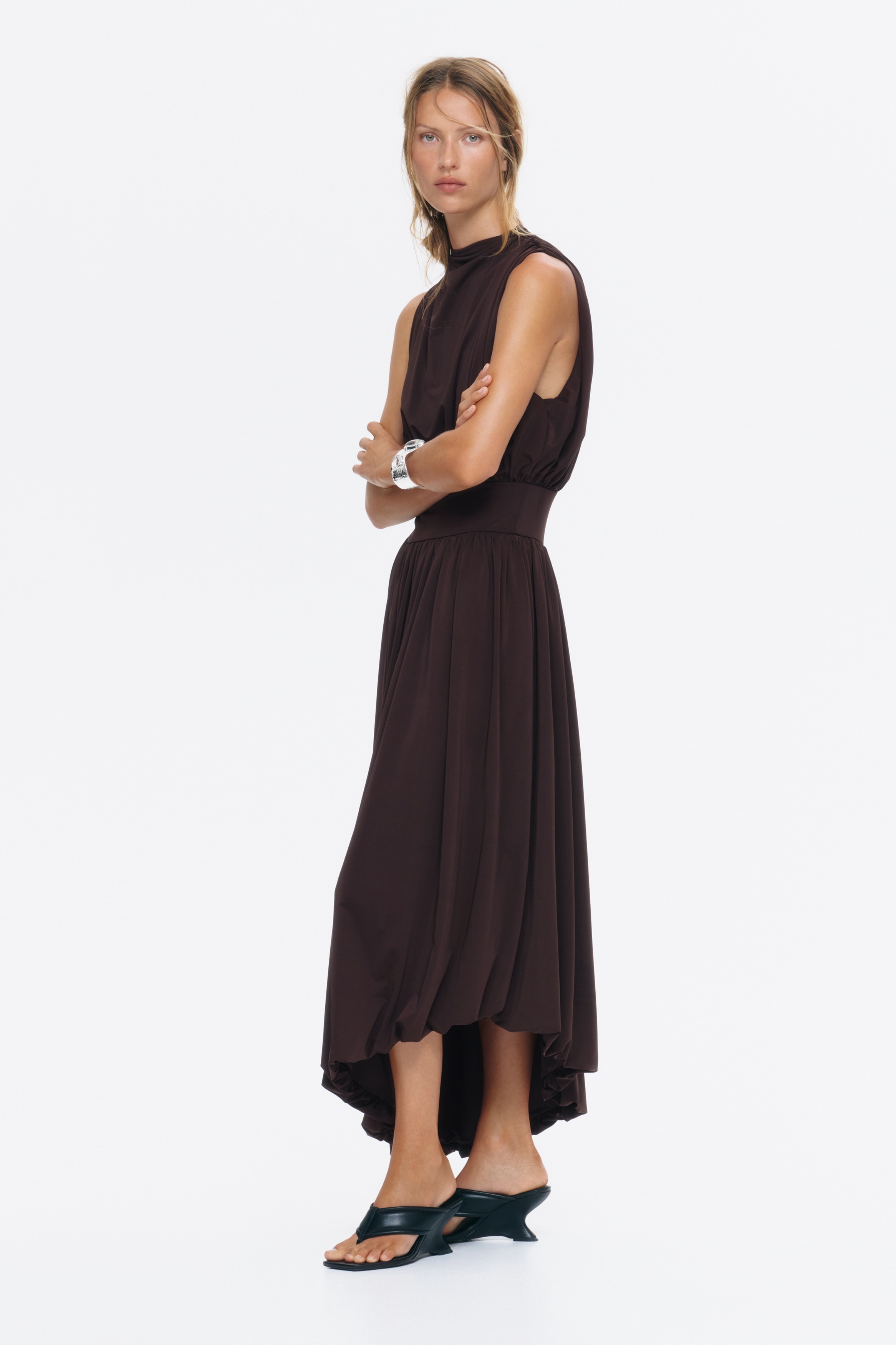 hawaiian long dresses with sleeves Deep Green Fern Elegance Hawaiian Long Flare Dress / Muumuu Mall 16