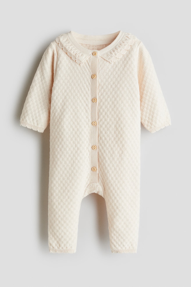 Textured-knit cotton romper suit - Cream - 1
