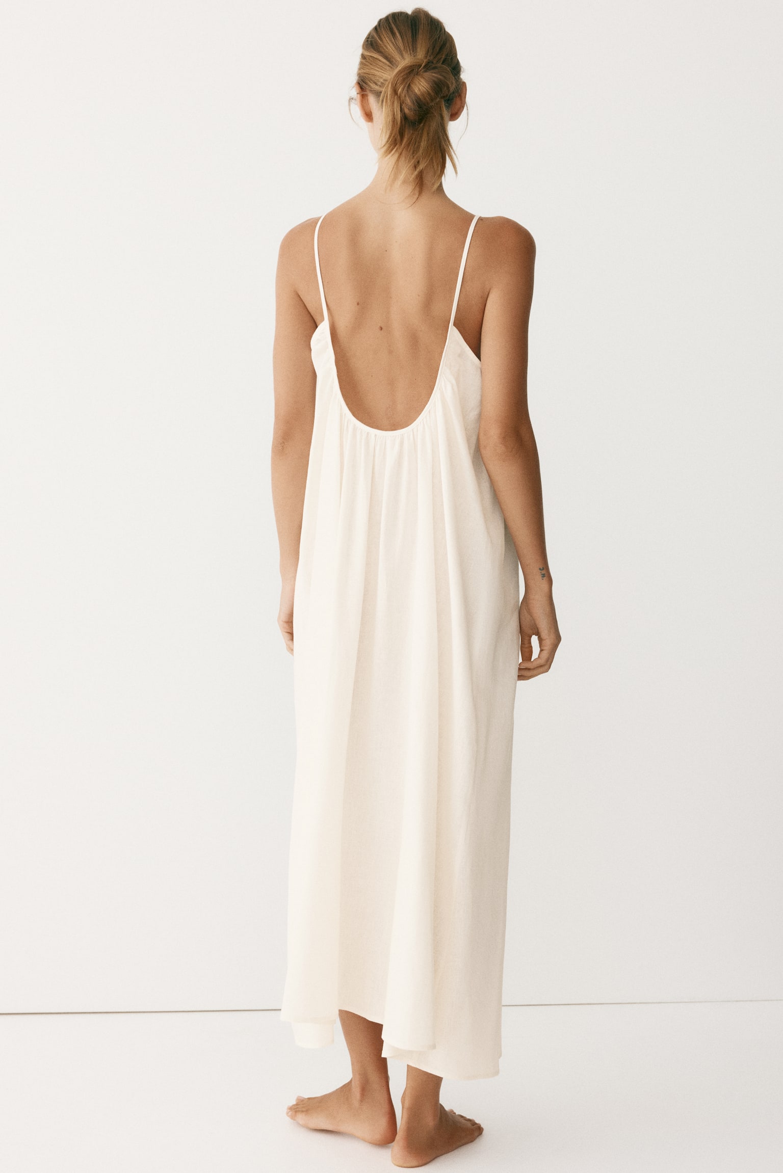 Linen-blend throw-on dress-Cream - 3