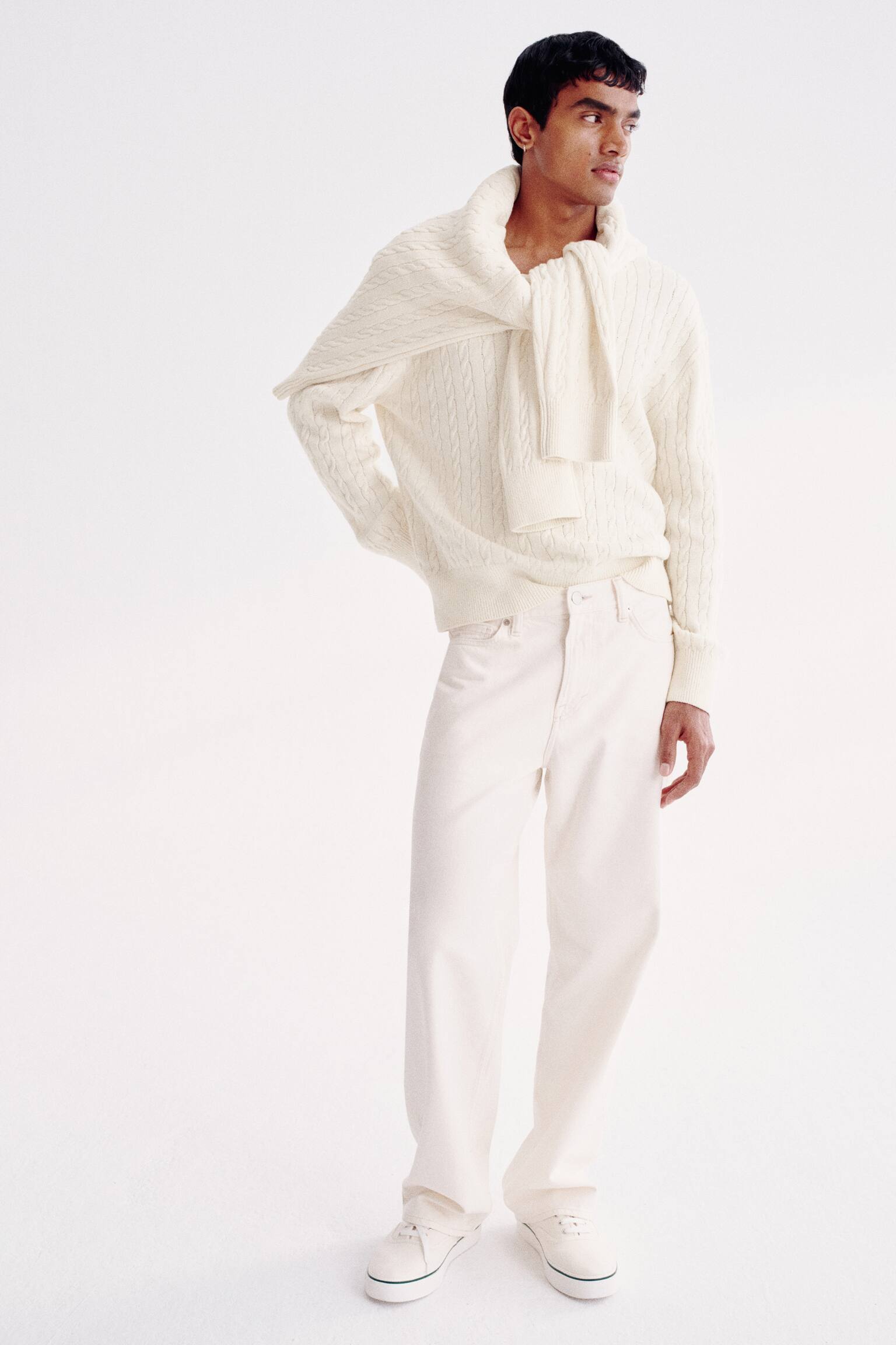 Regular Fit Cable-knit jumper - White - 1