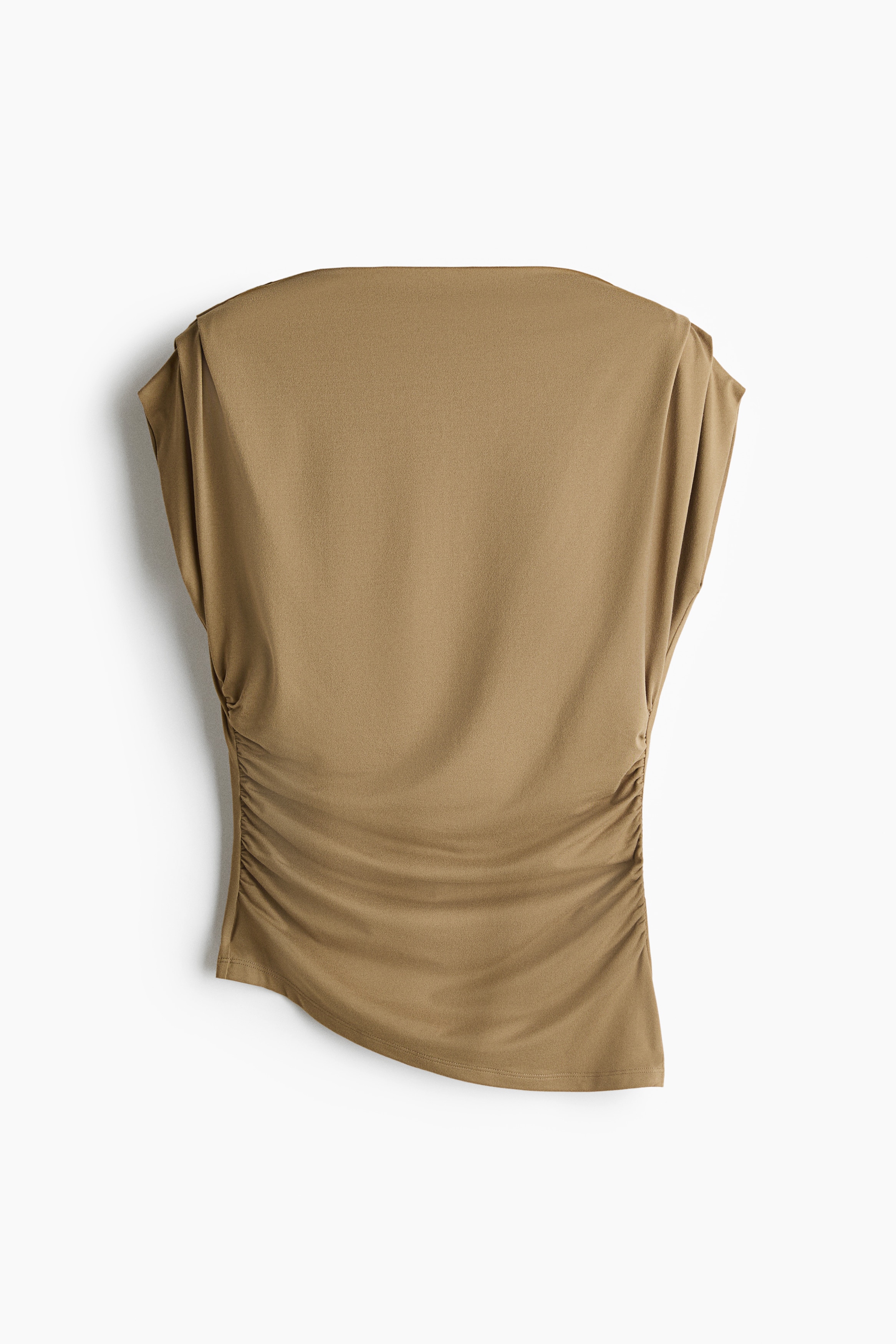 Draped Boat-Neck Top - Beige/Dark pigeon blue/Dark brown