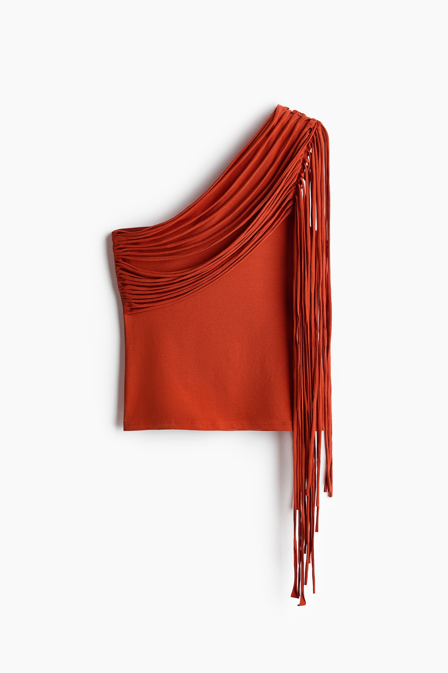 Top monospalla con frange - Rosso