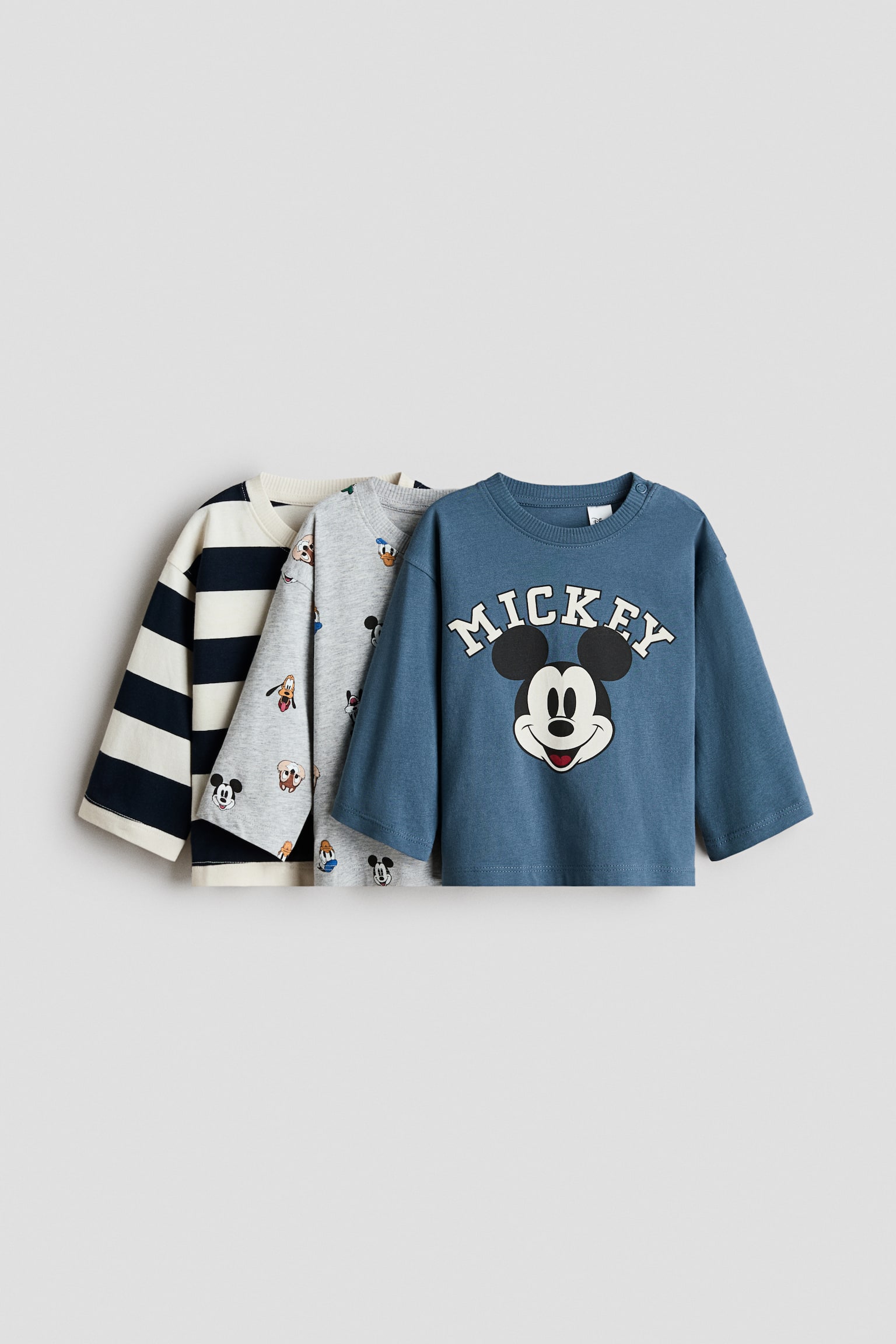 プリント長袖Tシャツ 3枚セット - ダスティブルー／ミッキーマウス