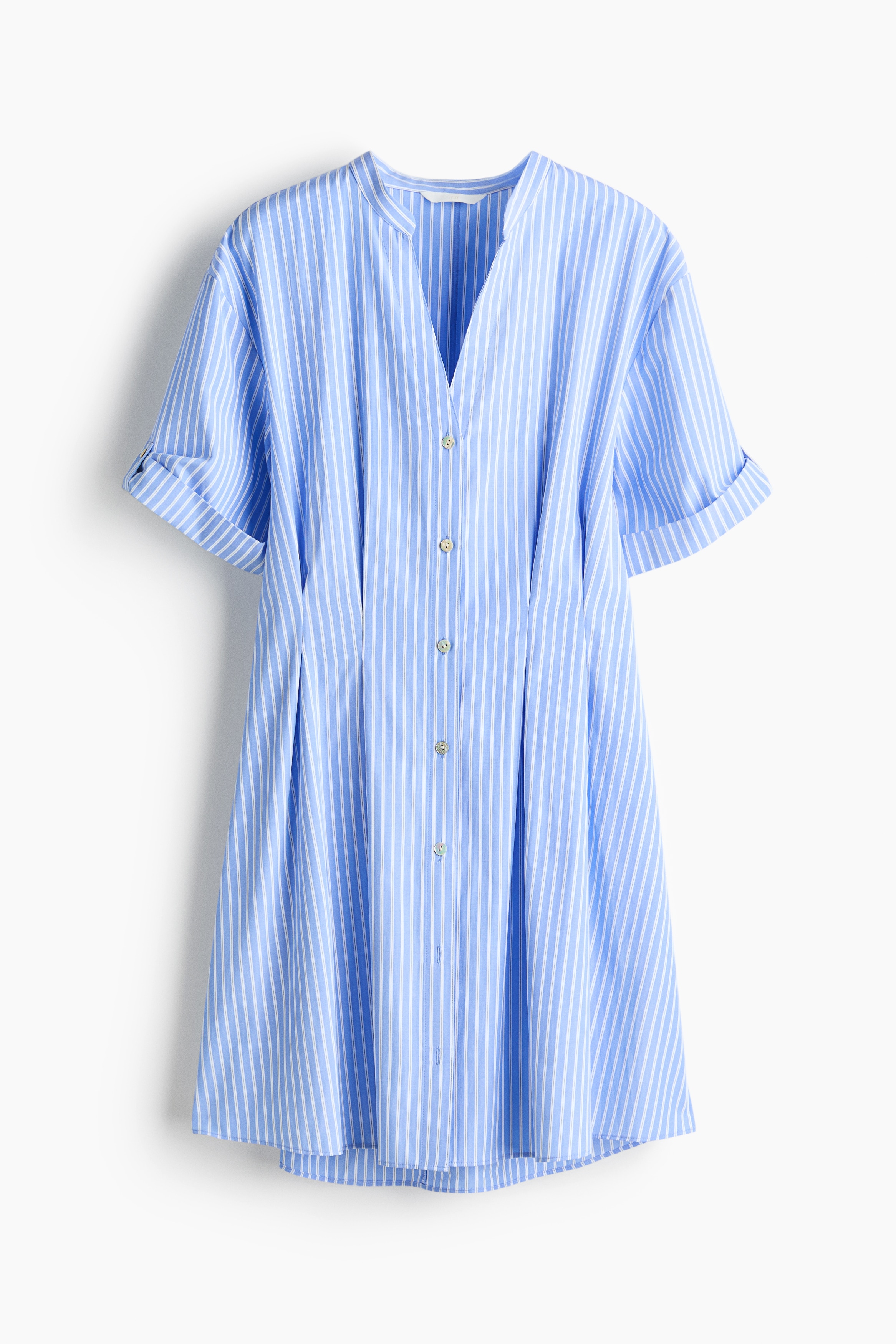 Shirt Dress with Tapered Waist-Light blue/striped