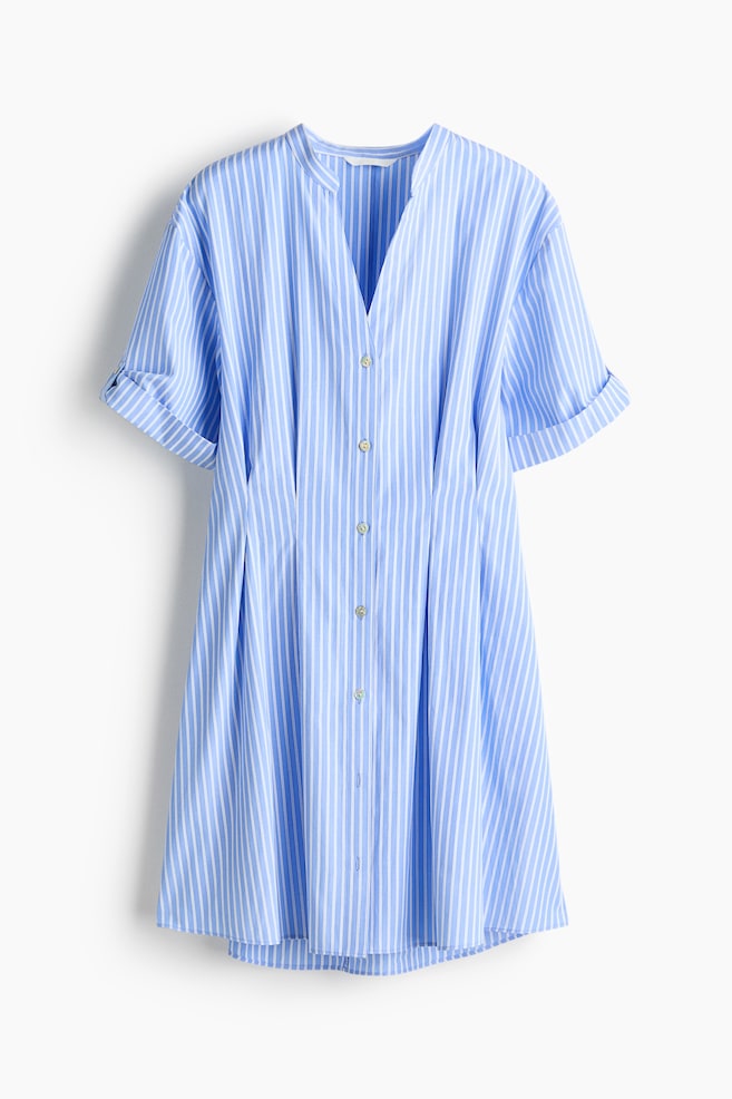 Waisted shirt dress - Light blue/Striped/White/Dark brown - 1