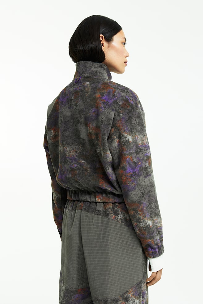 Sweatshirt i fleece med kort lynlås - Mørkegrøn/Mønstret - 3