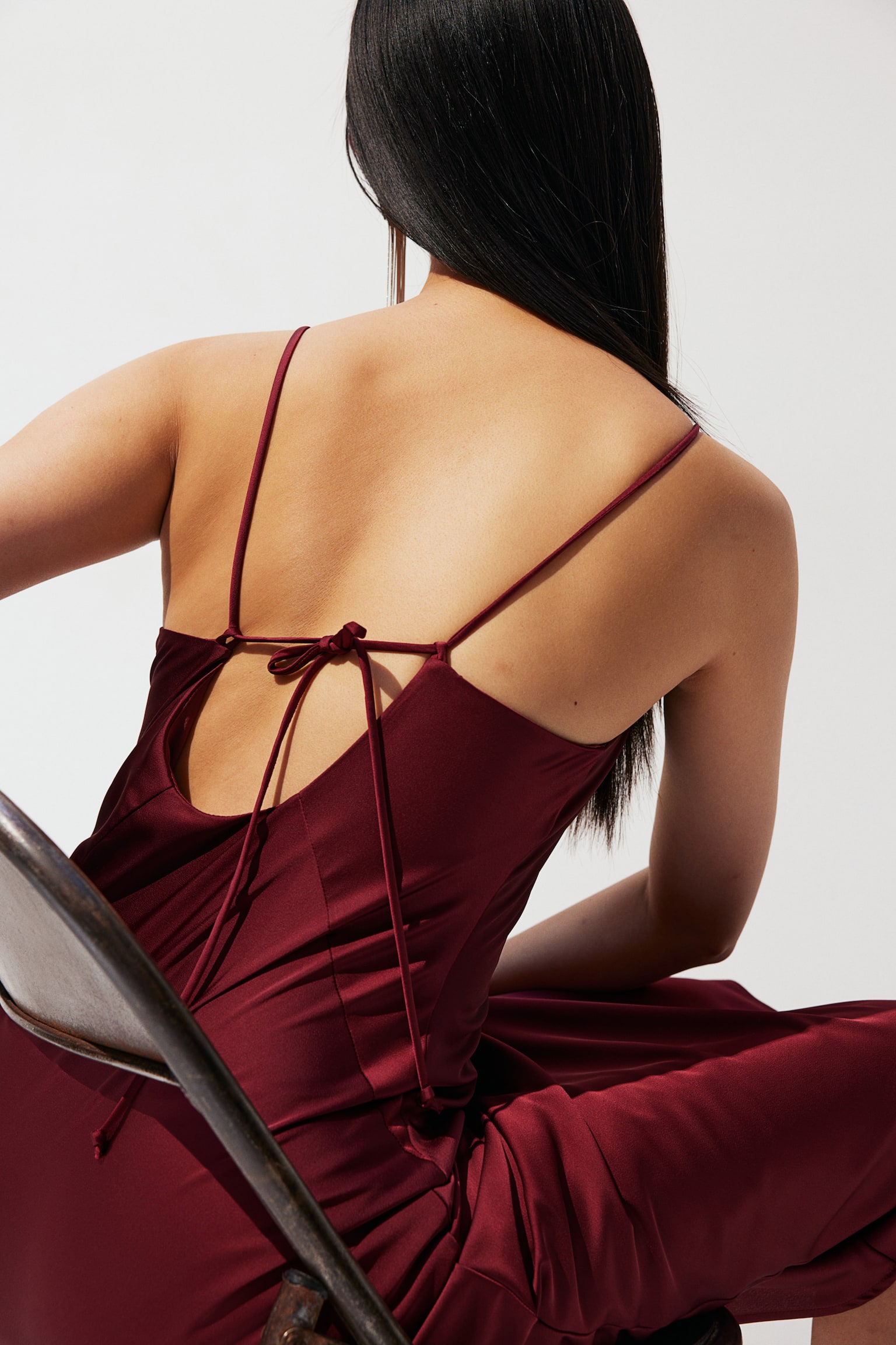 Tie-detail strappy dress - Burgundy/Black - 6