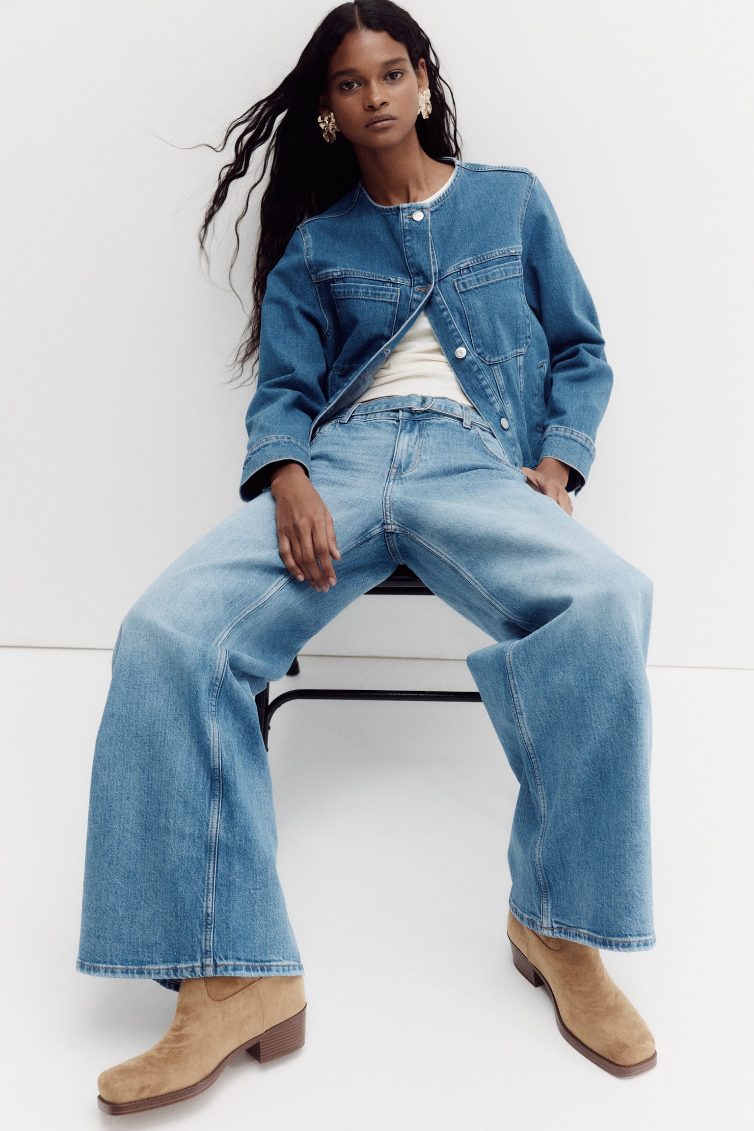 Wide Ultra High Jeans - Svetla teksas plava/Crna - 1