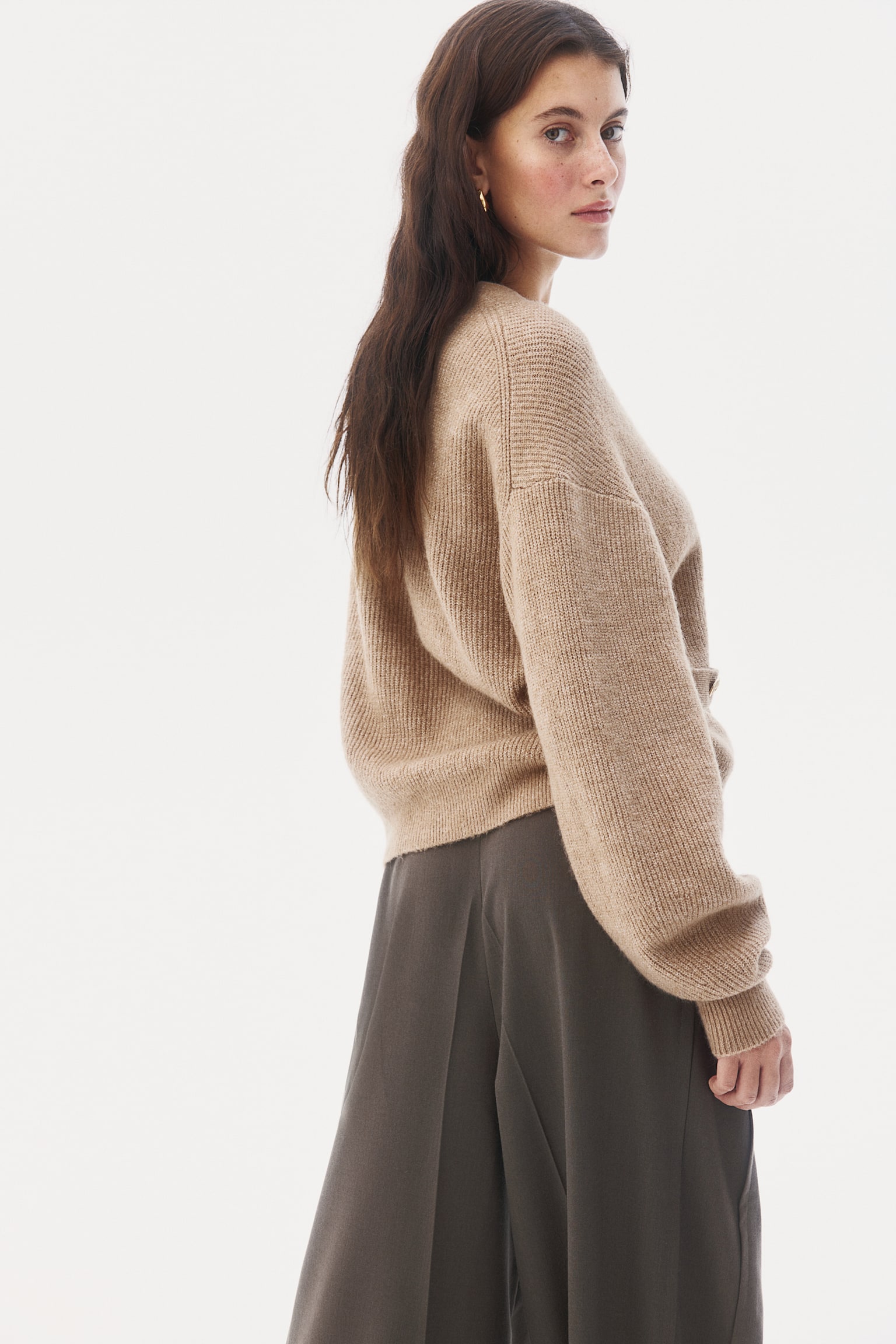 Rib-knit cardigan - Beige/Black/Dark grey marl - 3