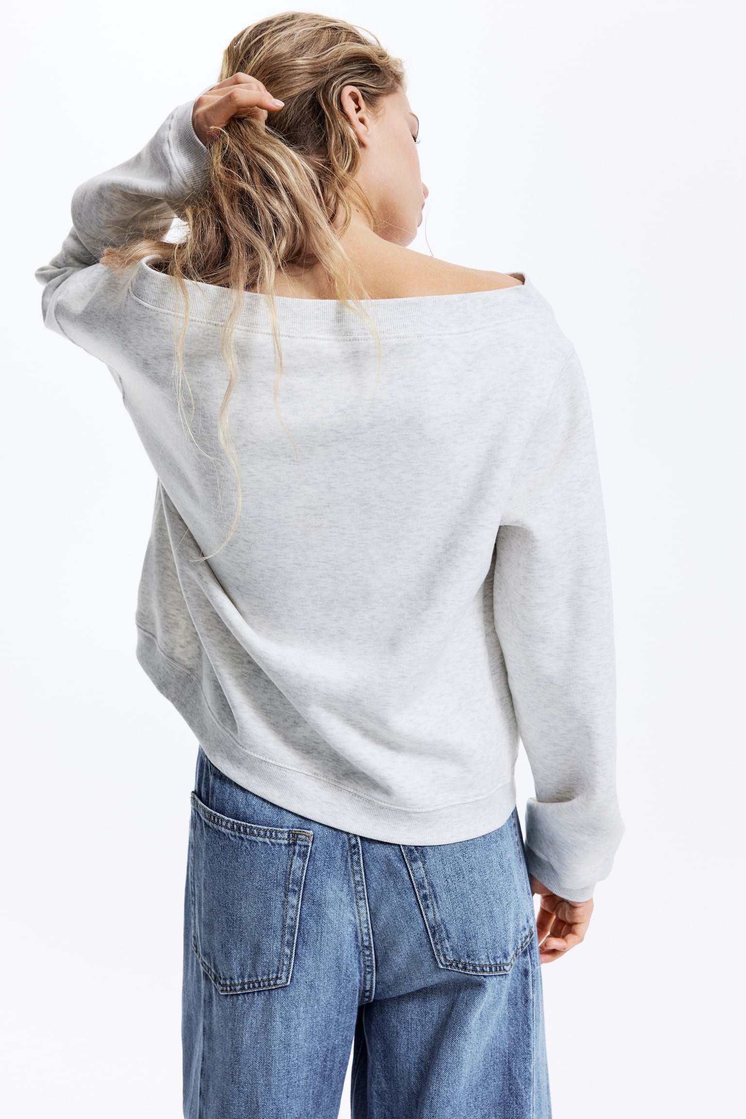 One-shoulder sweatshirt - Light grey marl/Dark brown - 3
