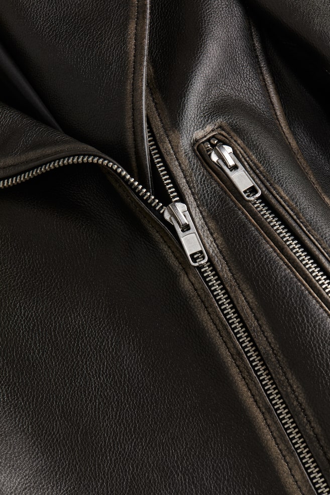 Leather biker jacket - Black - 6