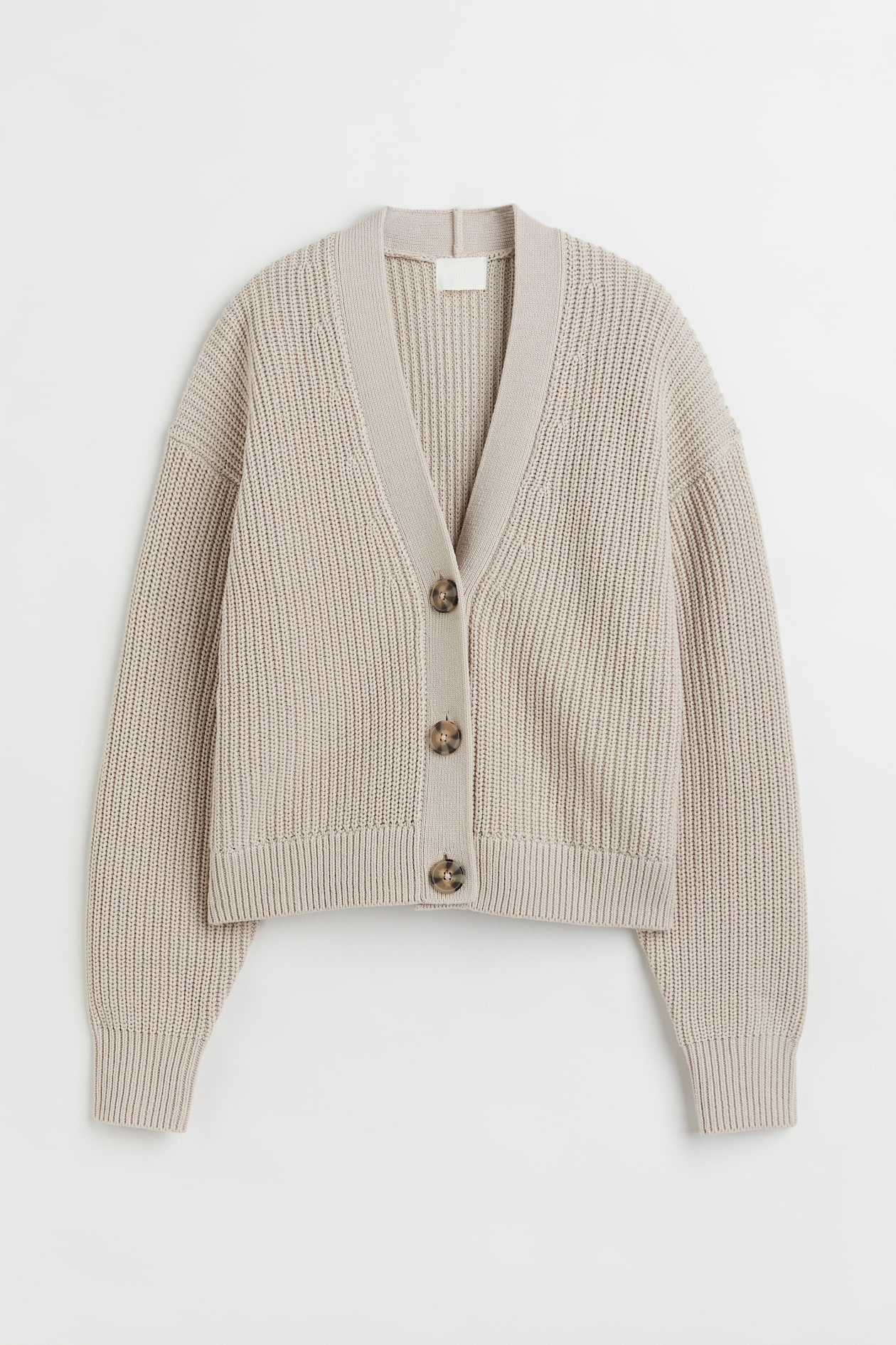 Rib-knit Cardigan - V-neck - Long sleeve - Taupe - Ladies | H&M US