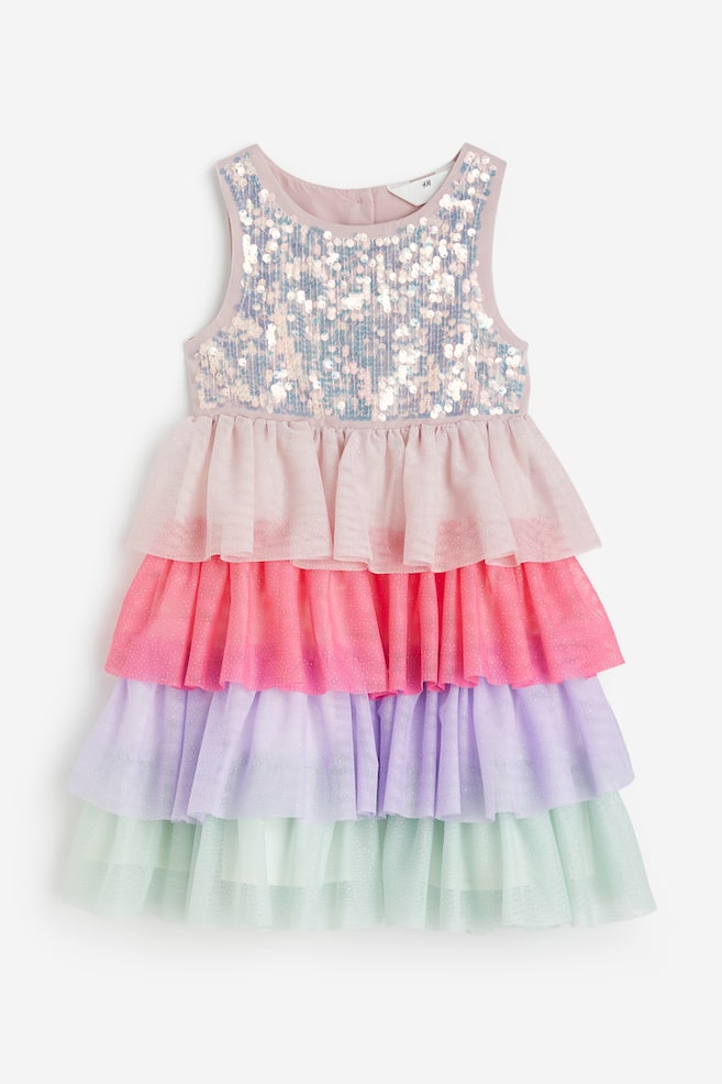 Sequined tulle dress - Light dusky pink/Striped/Old rose/Light pink/Dusty purple/Silver-coloured - 1
