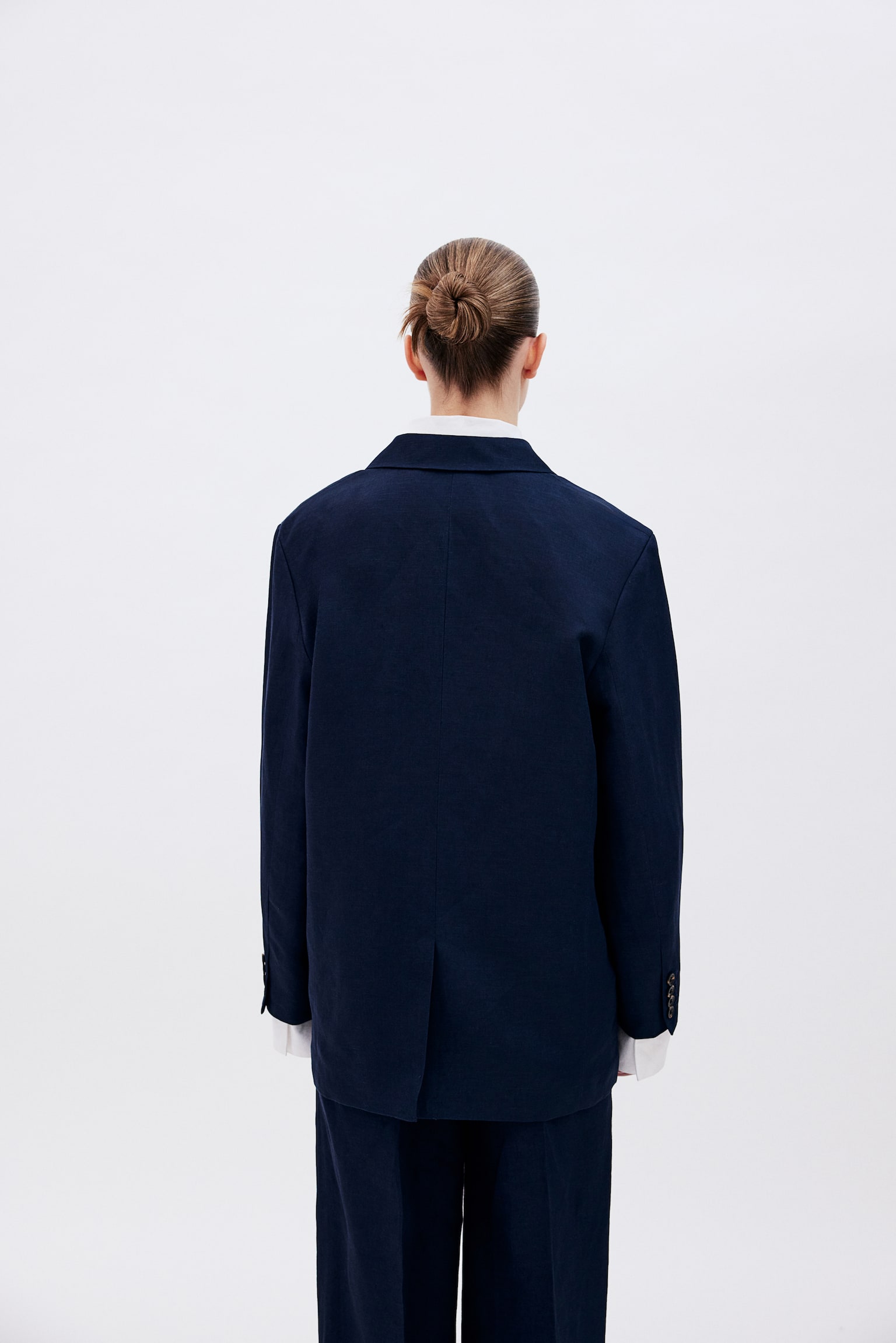 Oversized Linen Blend Blazer - Navy blue/White - 4