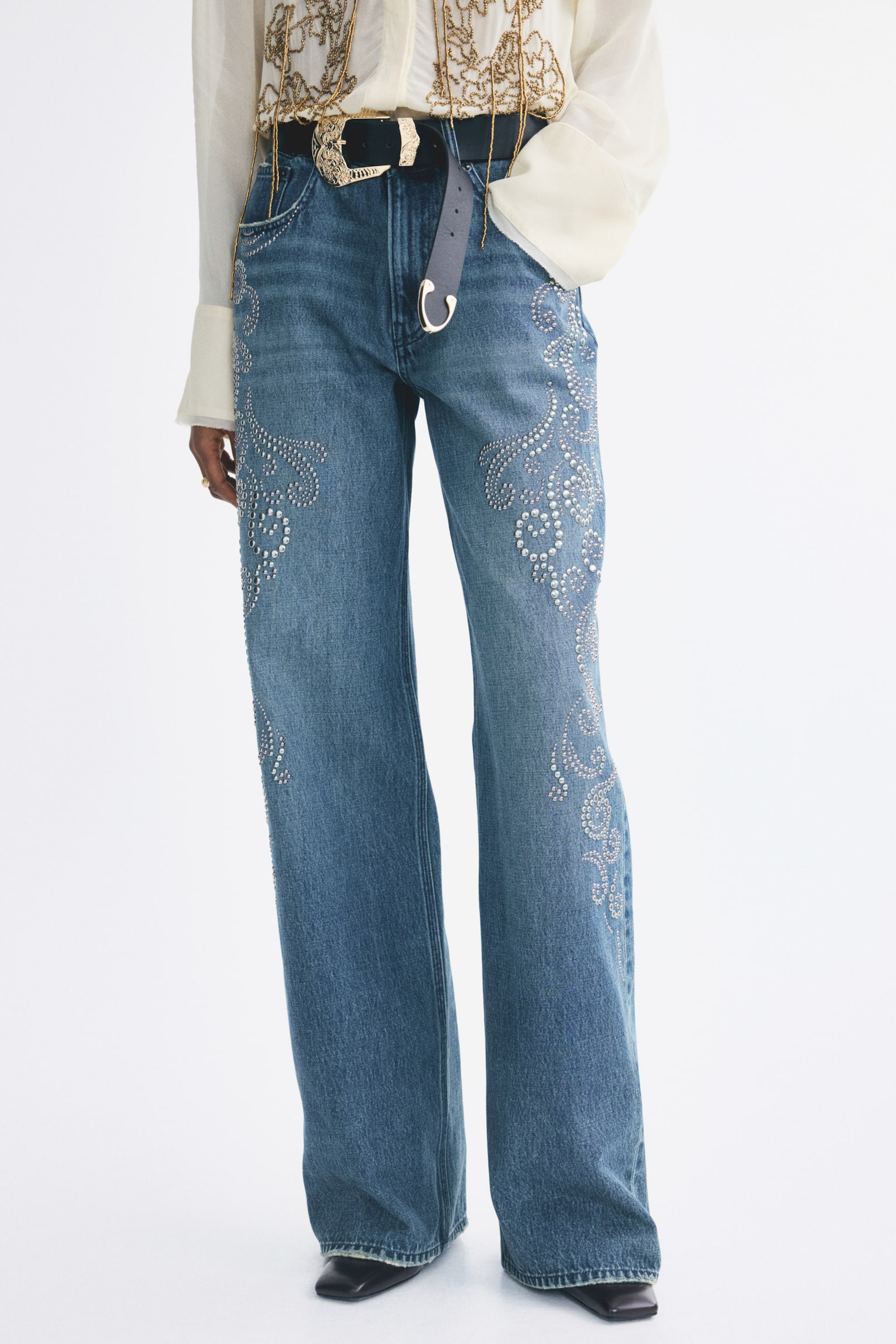 Женские джинсы H&M Straight Regular-Waist, цвет: Светлый джинсовый синий — фото 4