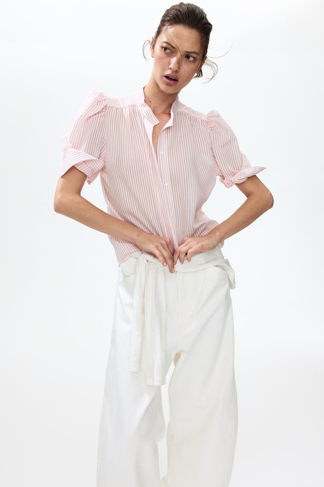 Puff-Sleeved Blouse-White/red striped - 6