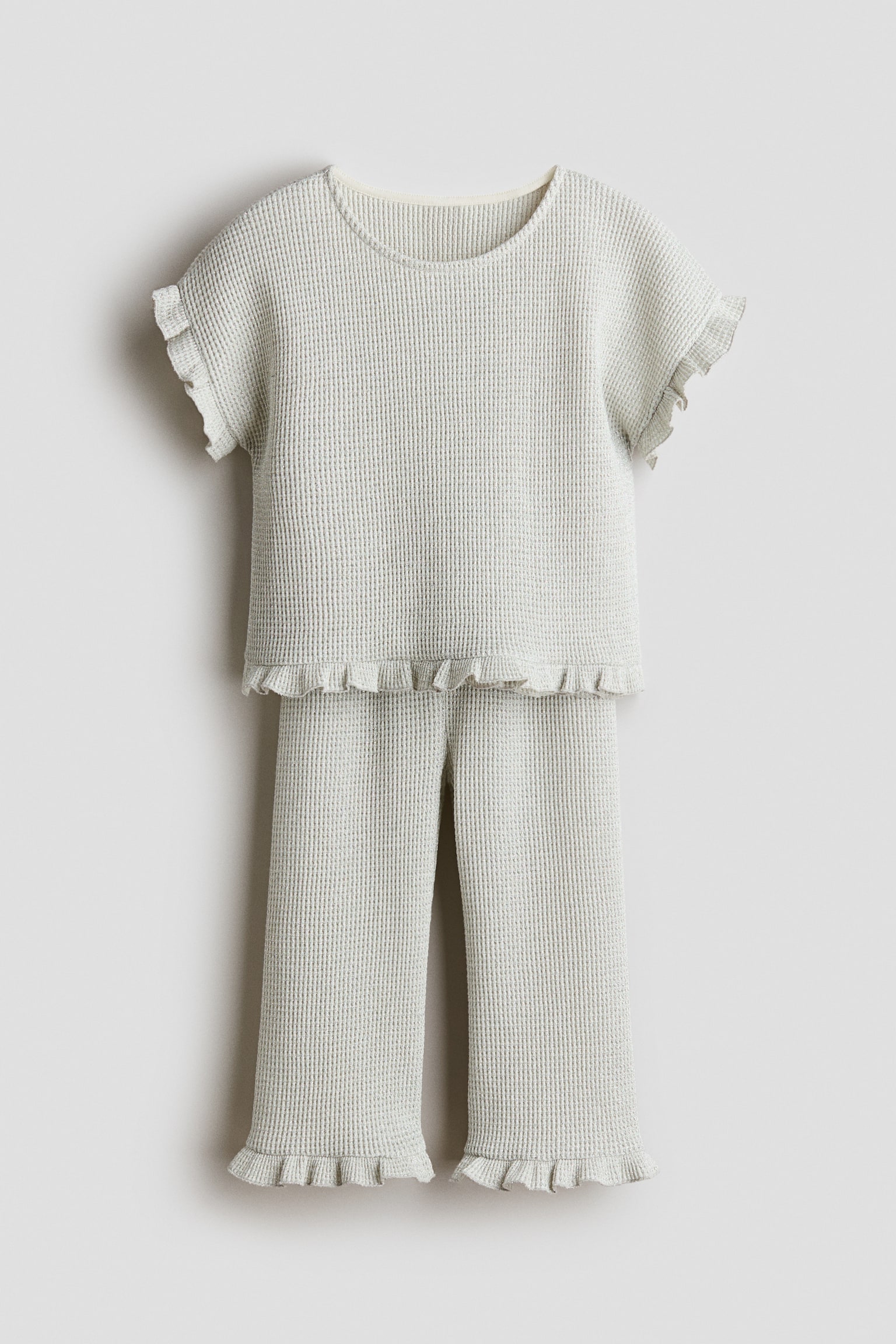 2件組華夫格棉質套裝 - 淺米色