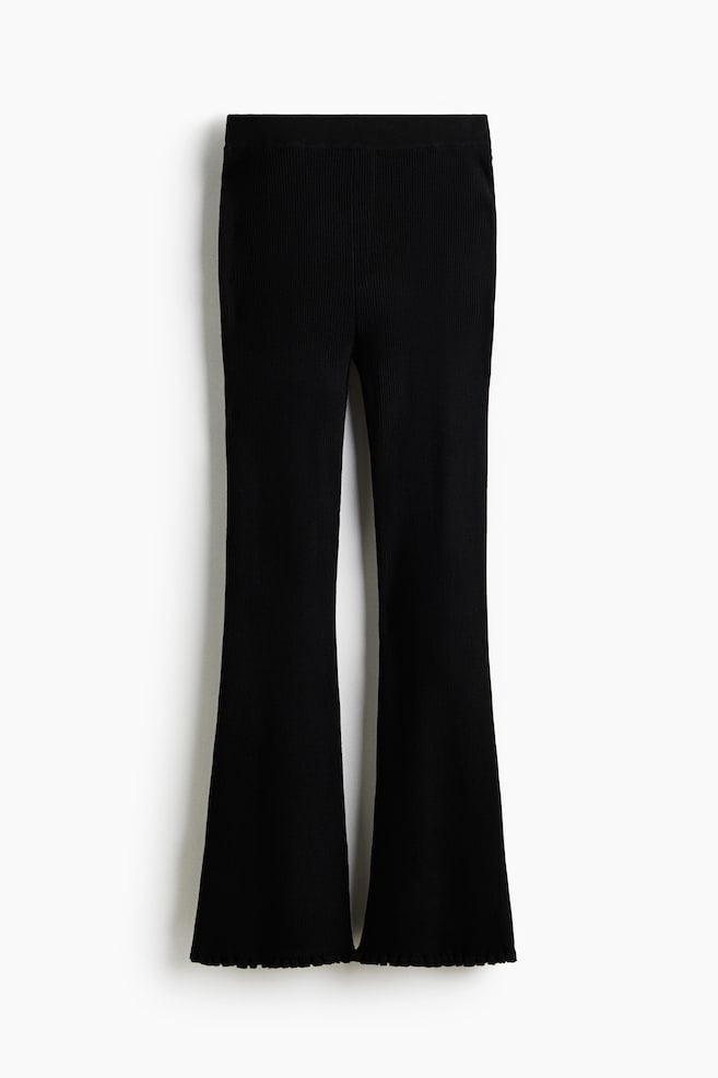 Flared Rib-Knit Pants - Black - 1
