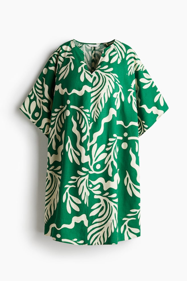 MAMA Before & After Linen-blend dress - Green/Cream patterned/Black - 1