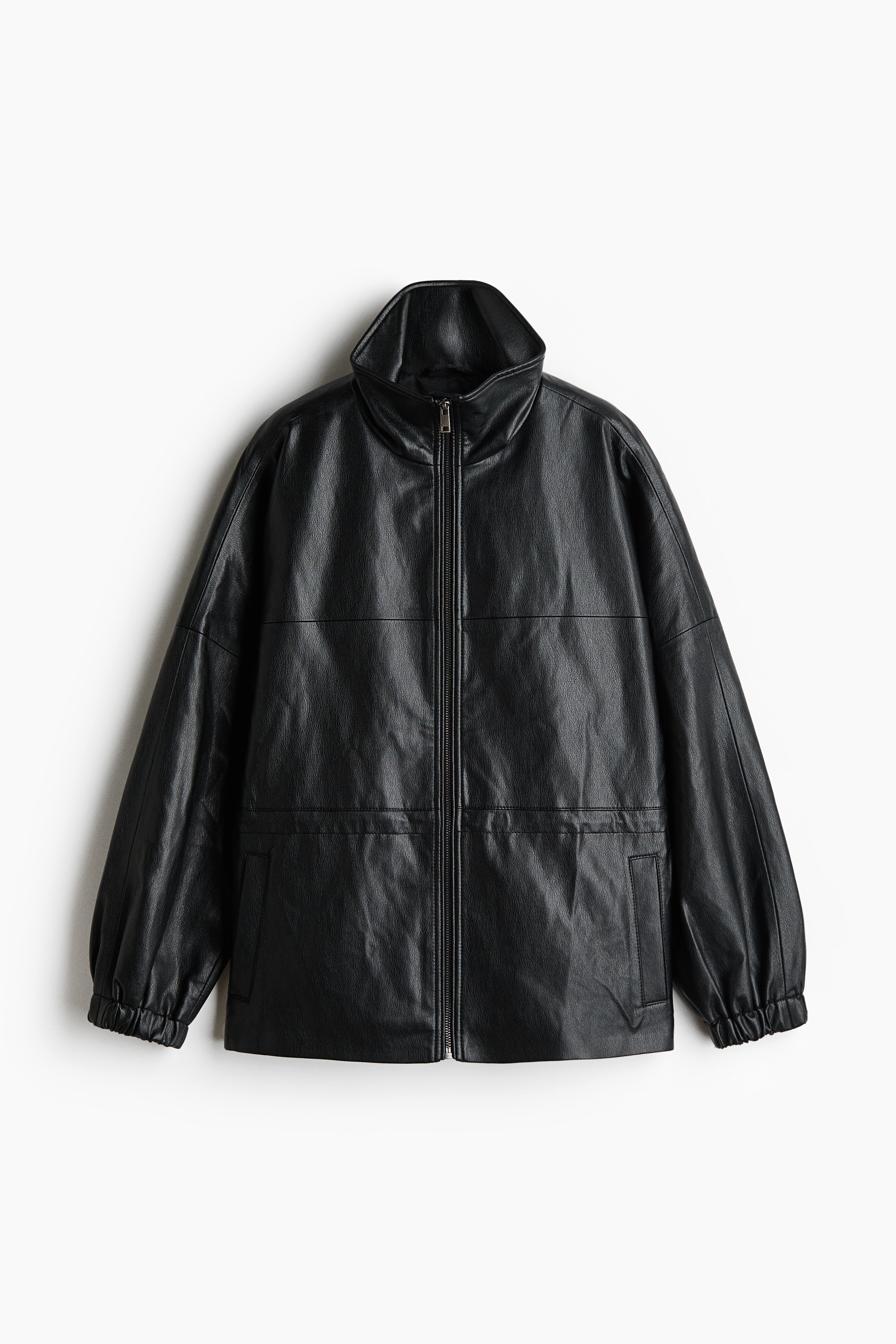 Oversized Drawstring-Waist Jacket - Black/Burgundy