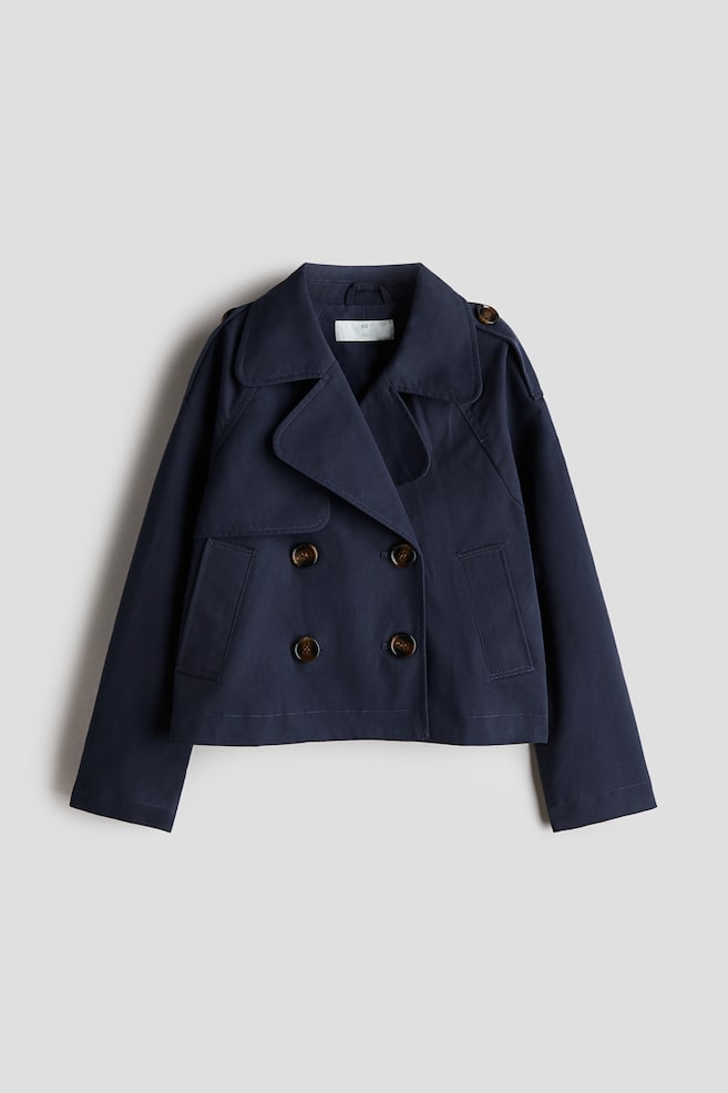 Short twill trench coat - Navy blue/Light beige - 1