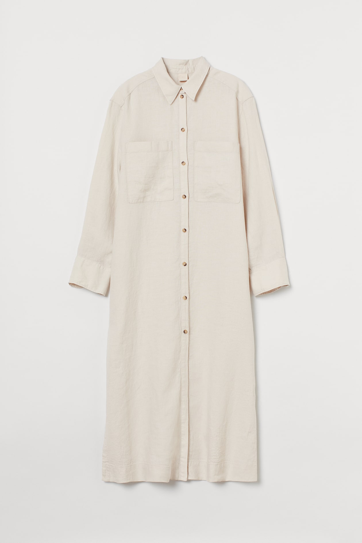 Linen shirt dress - Extra long sleeve - Midi - Cream - Ladies | H&M GB