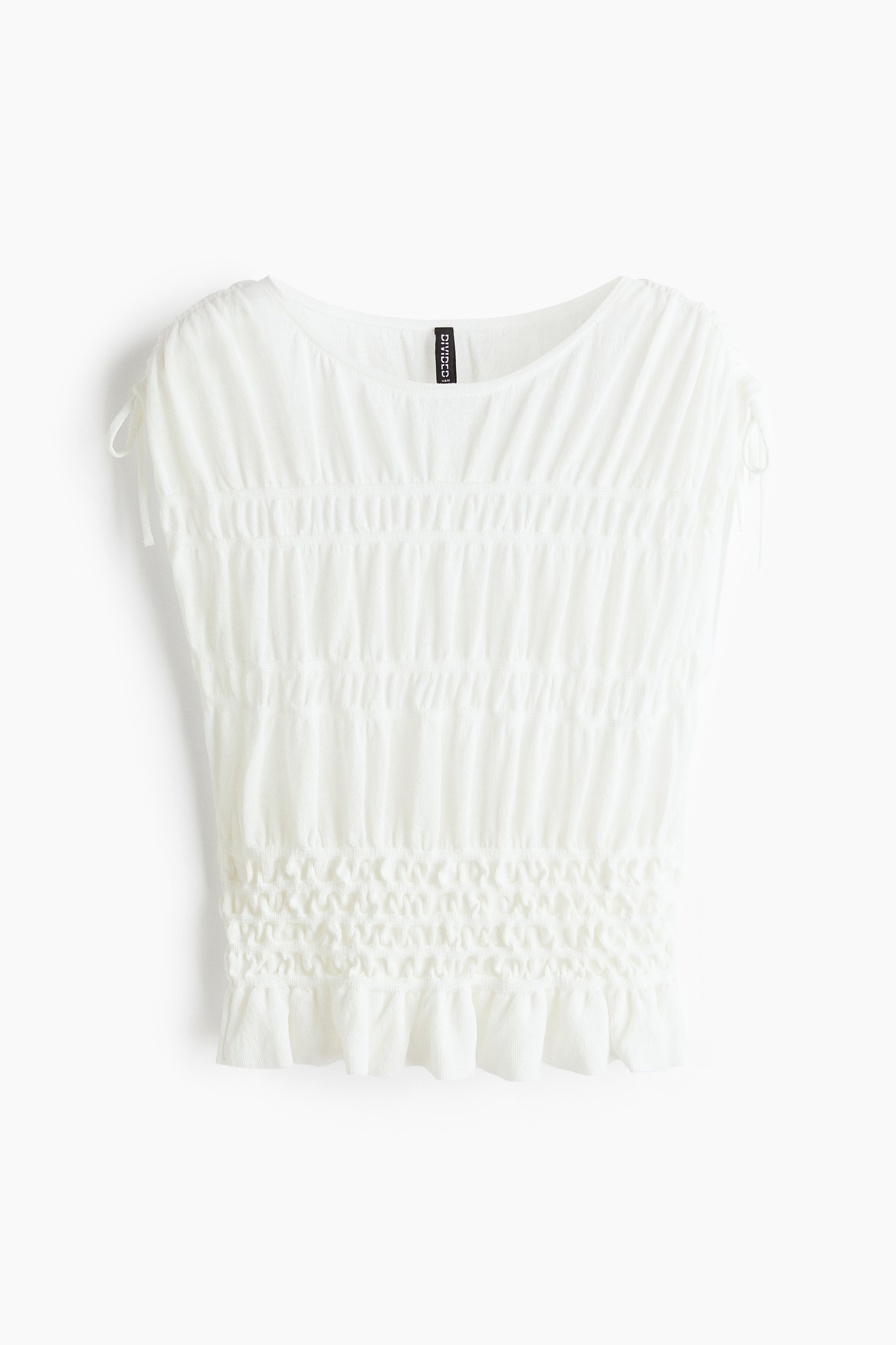 Feinstricktop mit Smokdetails - Elfenbein/Hellblau