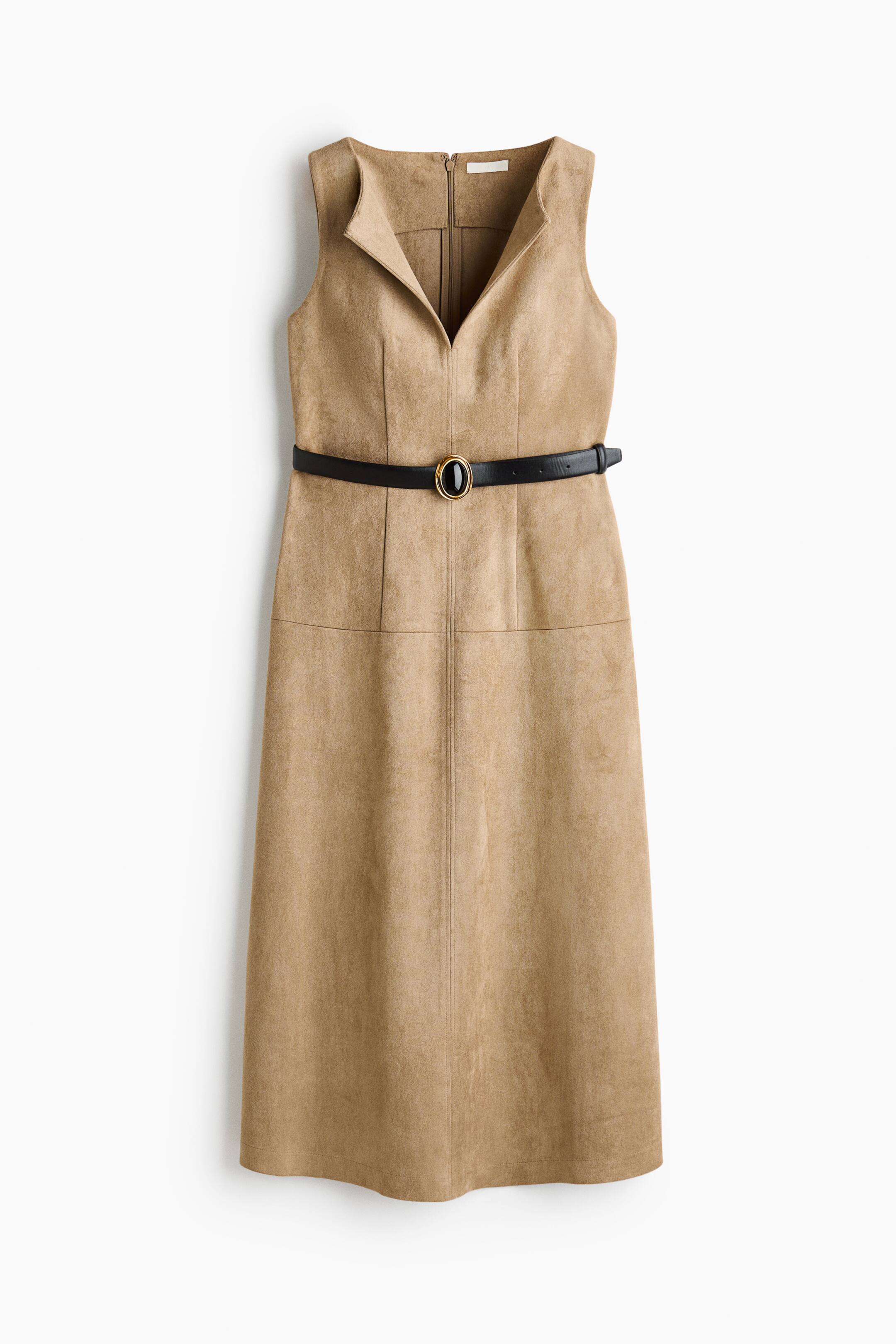 View larger image: Napped-finish belted dress - Beige - Ladies | H&M 1