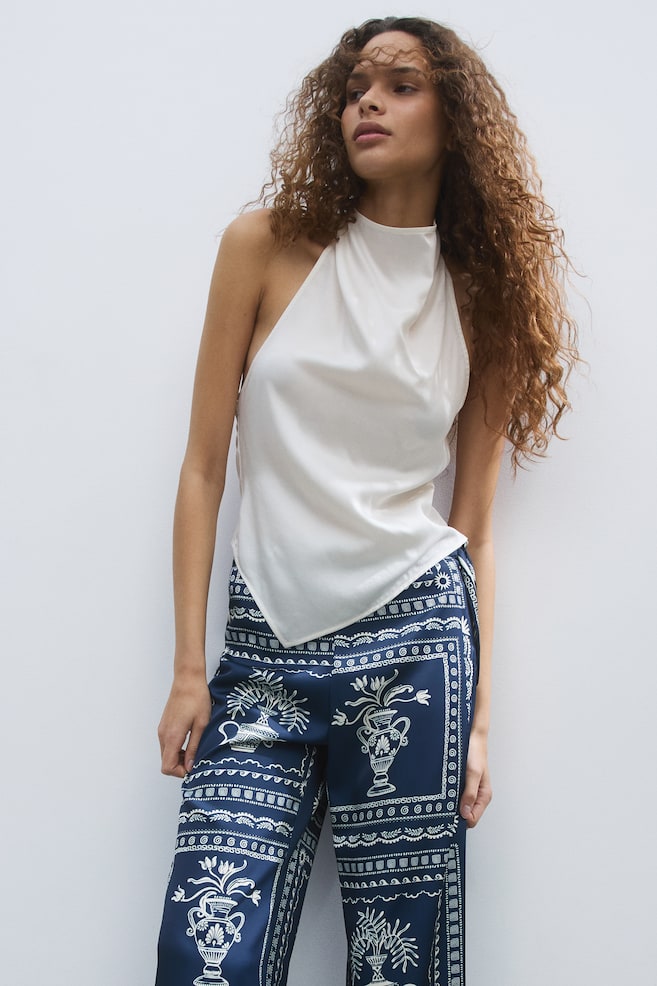 Printed Tie-Detail Pants - Dark blue/flowers - 3