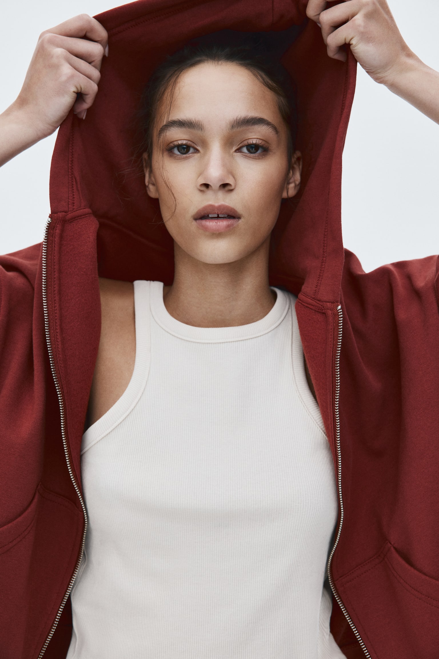 Zip-through hoodie - Dark red/Light blue/Grey marl/Black/Dark mole - 1