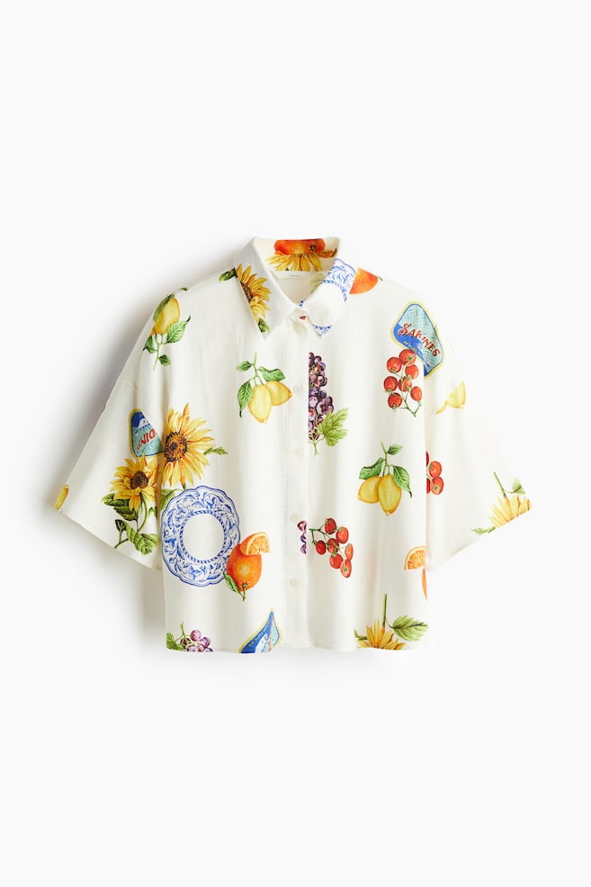 Printed linen-blend shirt - White/Patterned - 1