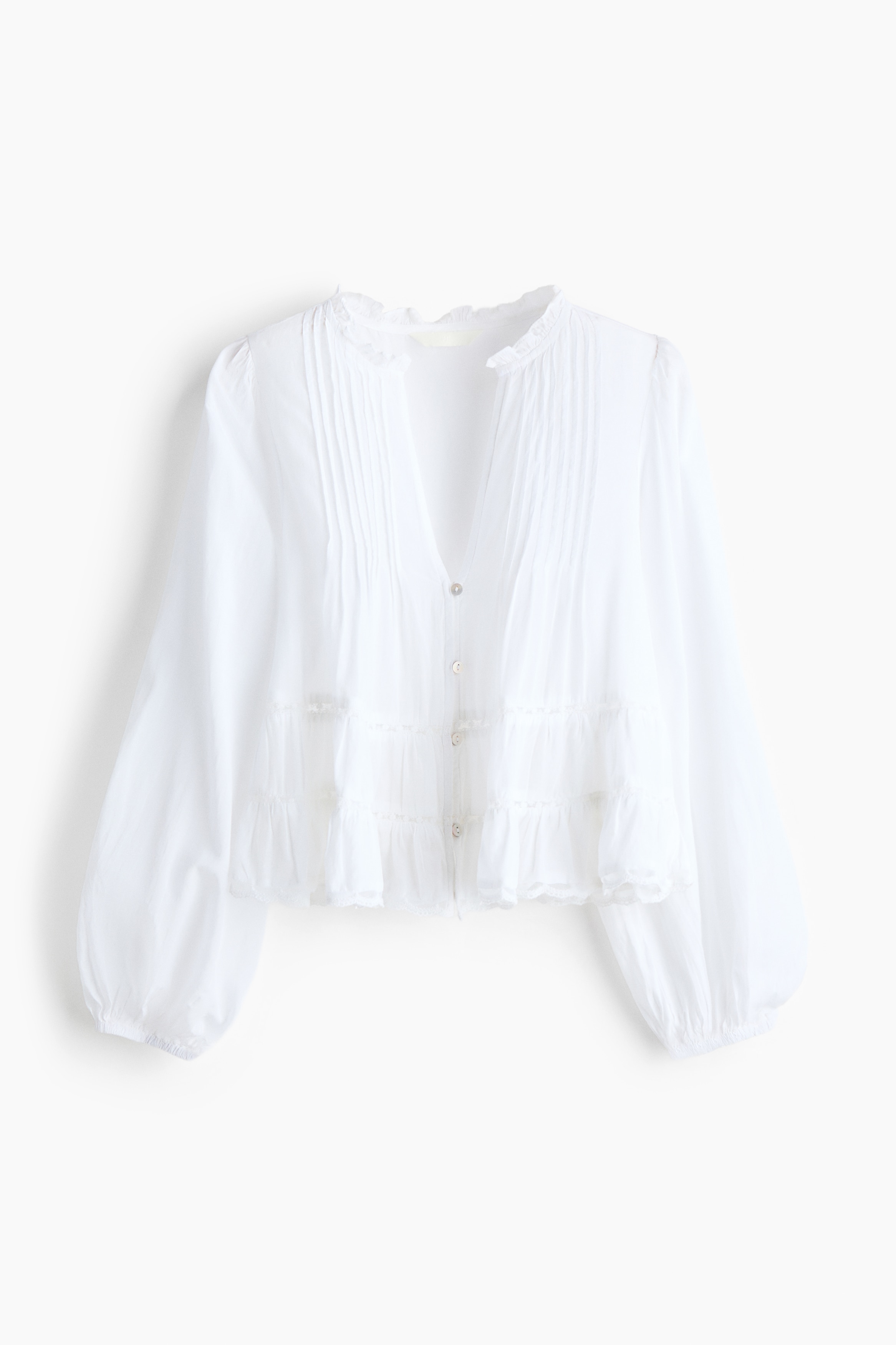 Pintucked blouse - White/Light purple/Dark beige/Floral