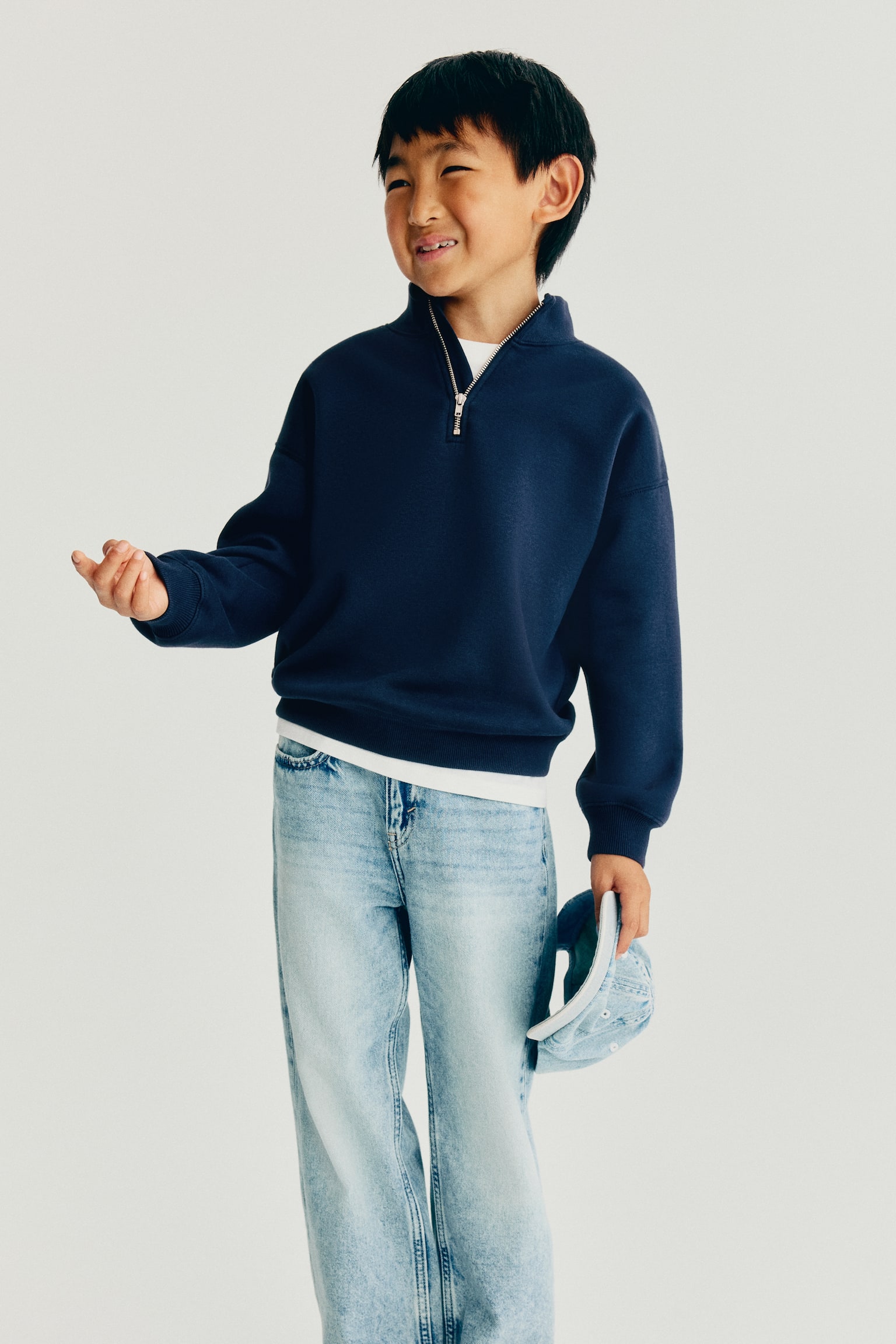Детская толстовка H&M Half-Zip Brushed-Inside, цвет: Тёмно-синий — фото 4