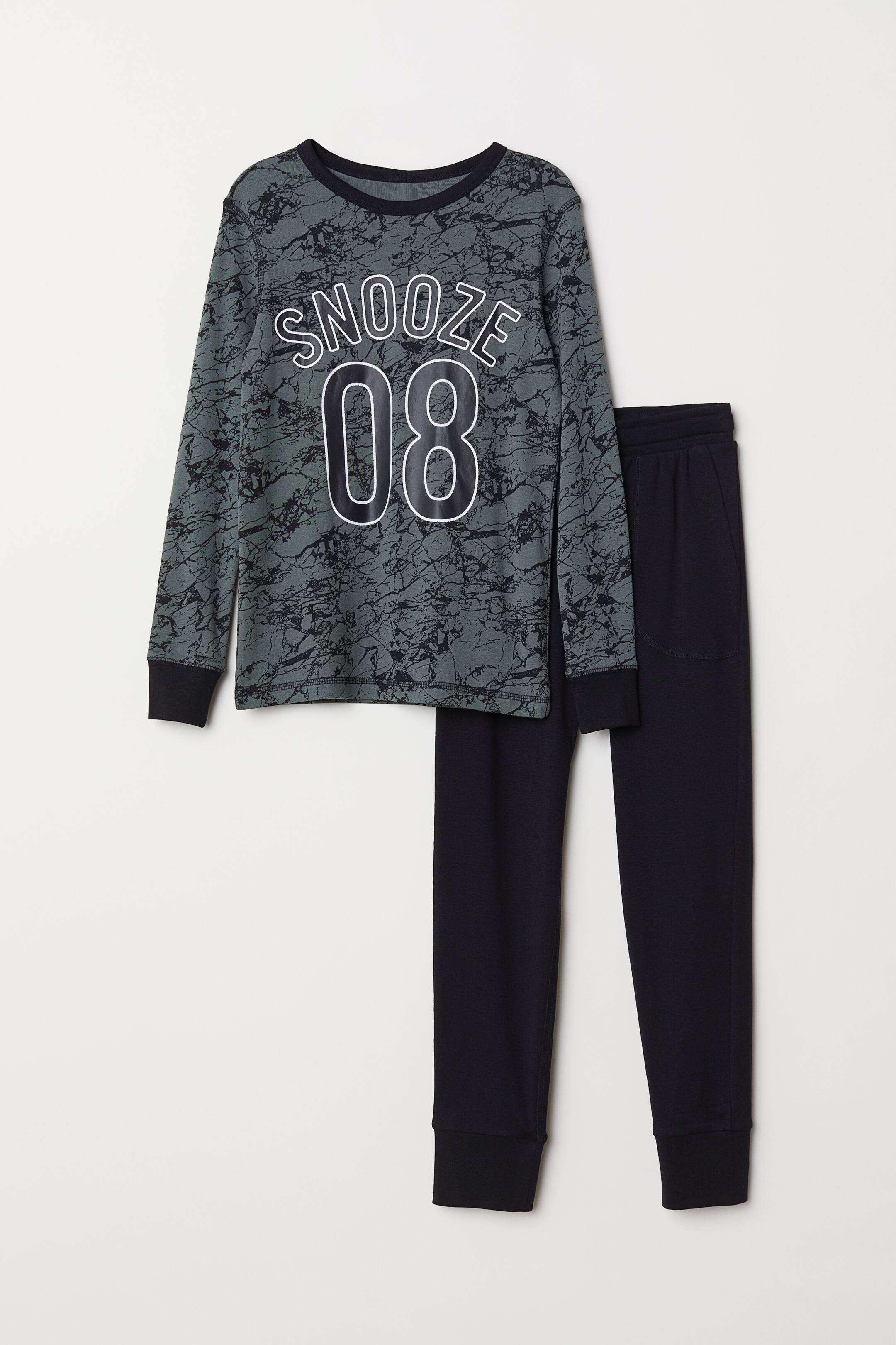View larger image: Jersey pyjamas - Dark green/Patterned - Kids | H&M 1