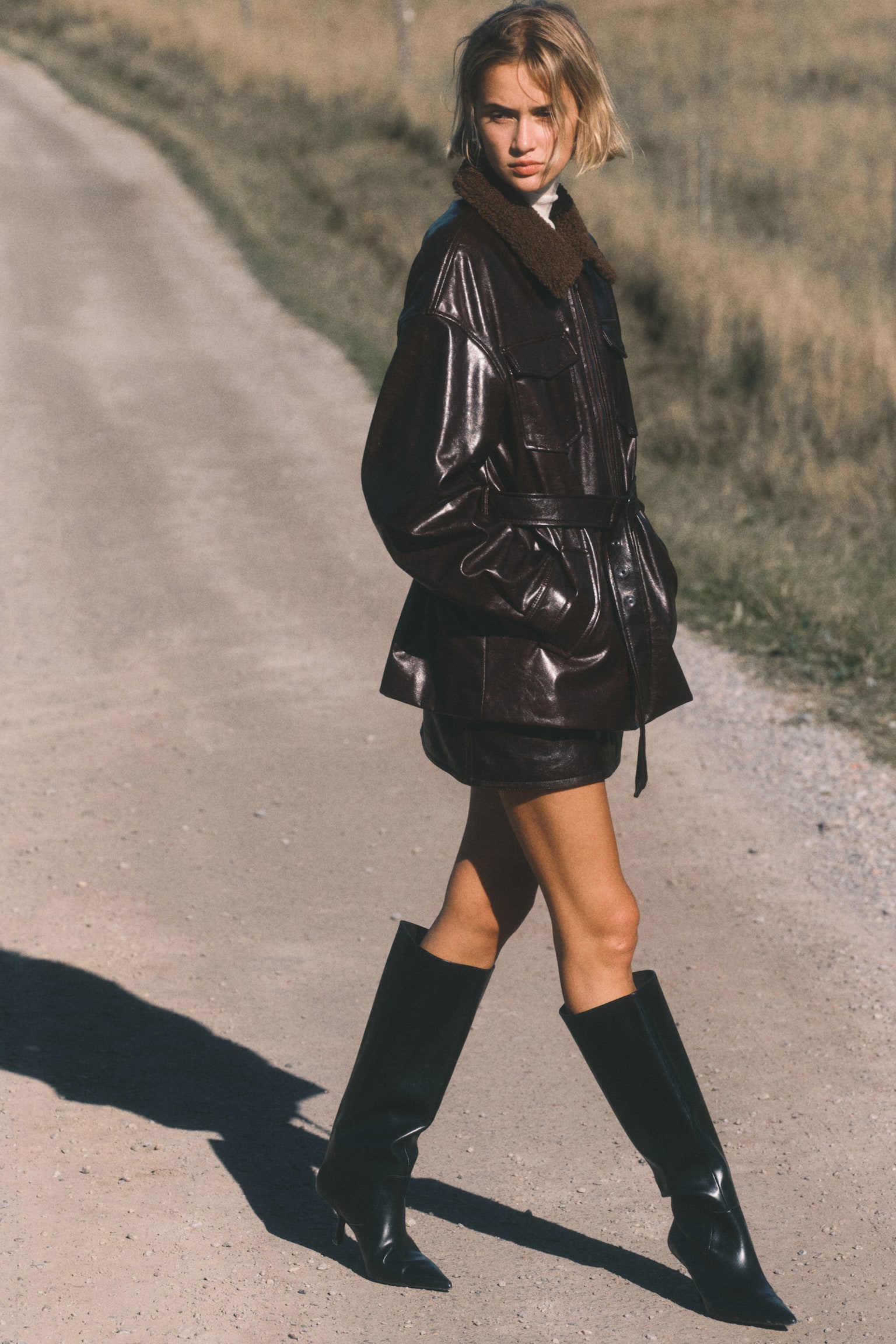 Coated belted jacket - Dark brown - 3