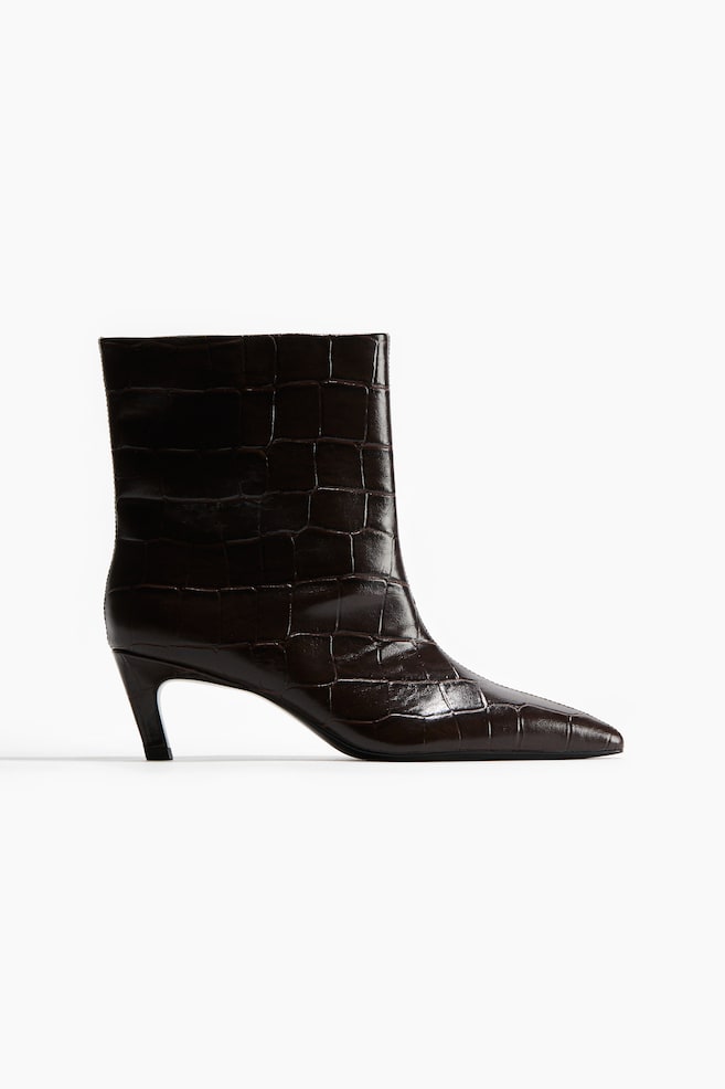 Heeled Ankle Boots - Dark brown/crocodile pattern/Black - 1