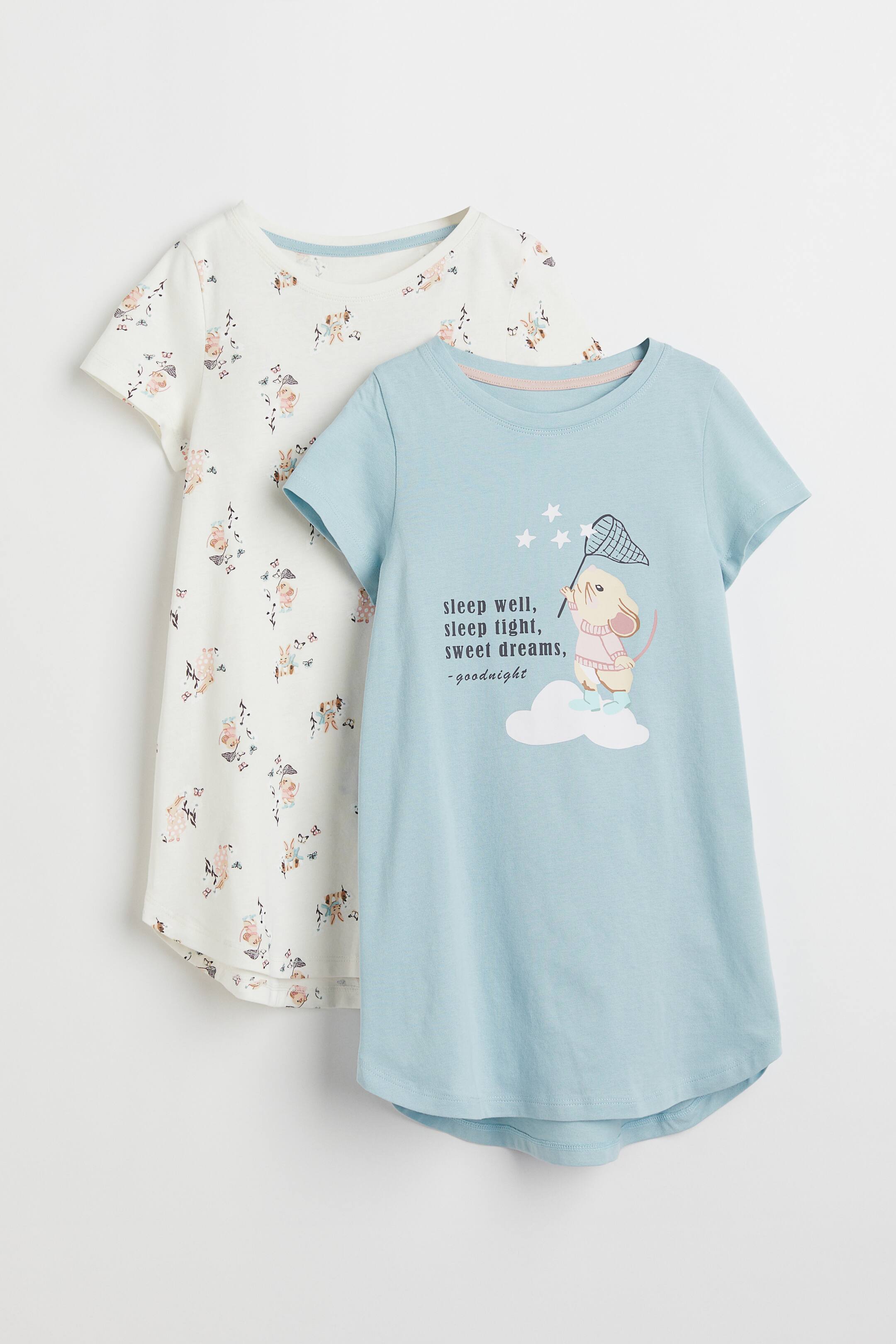 View larger image: 2-pack jersey nightdresses - Light turquoise/Floral - Kids | H&M GB 1