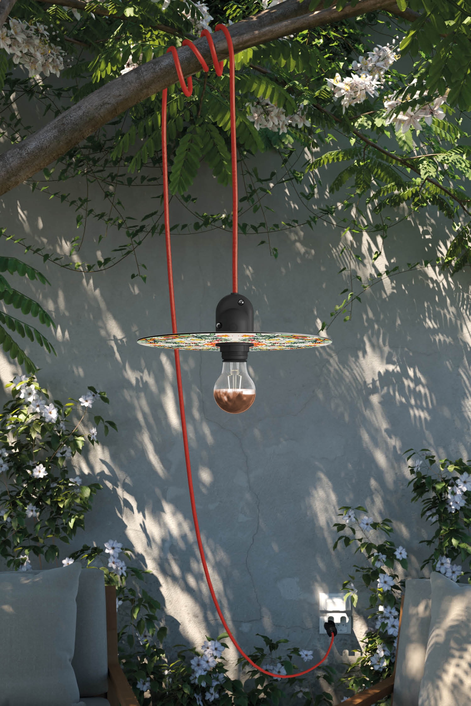 Plug-in Lampa För Utomhusbruk Med Ljuskälla - Majolika Röd-grön/Majolika Svart-vit/Majolika Blå