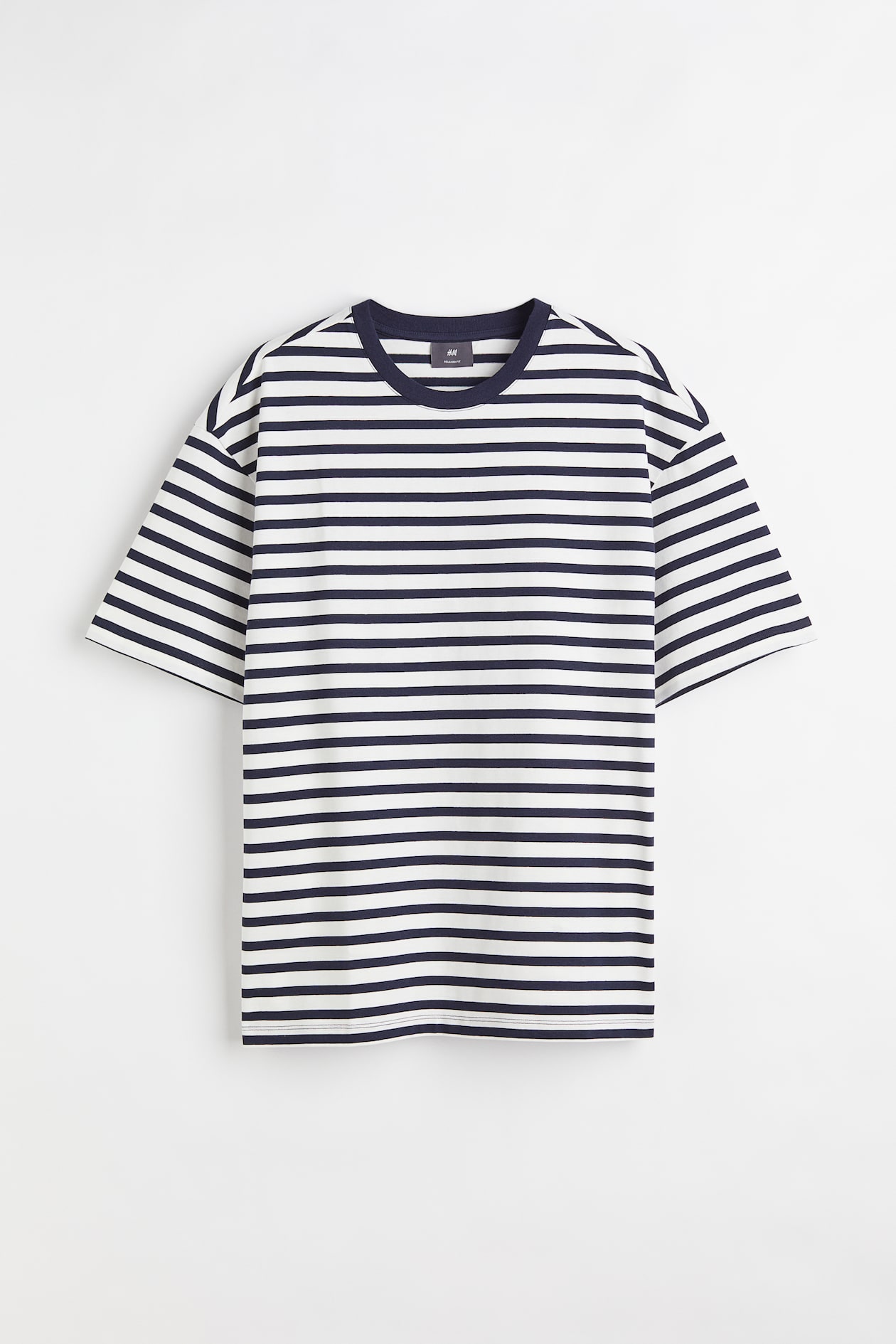 Relaxed Fit Cotton T-shirt - Round Neck - Short sleeve - Navy blue ...