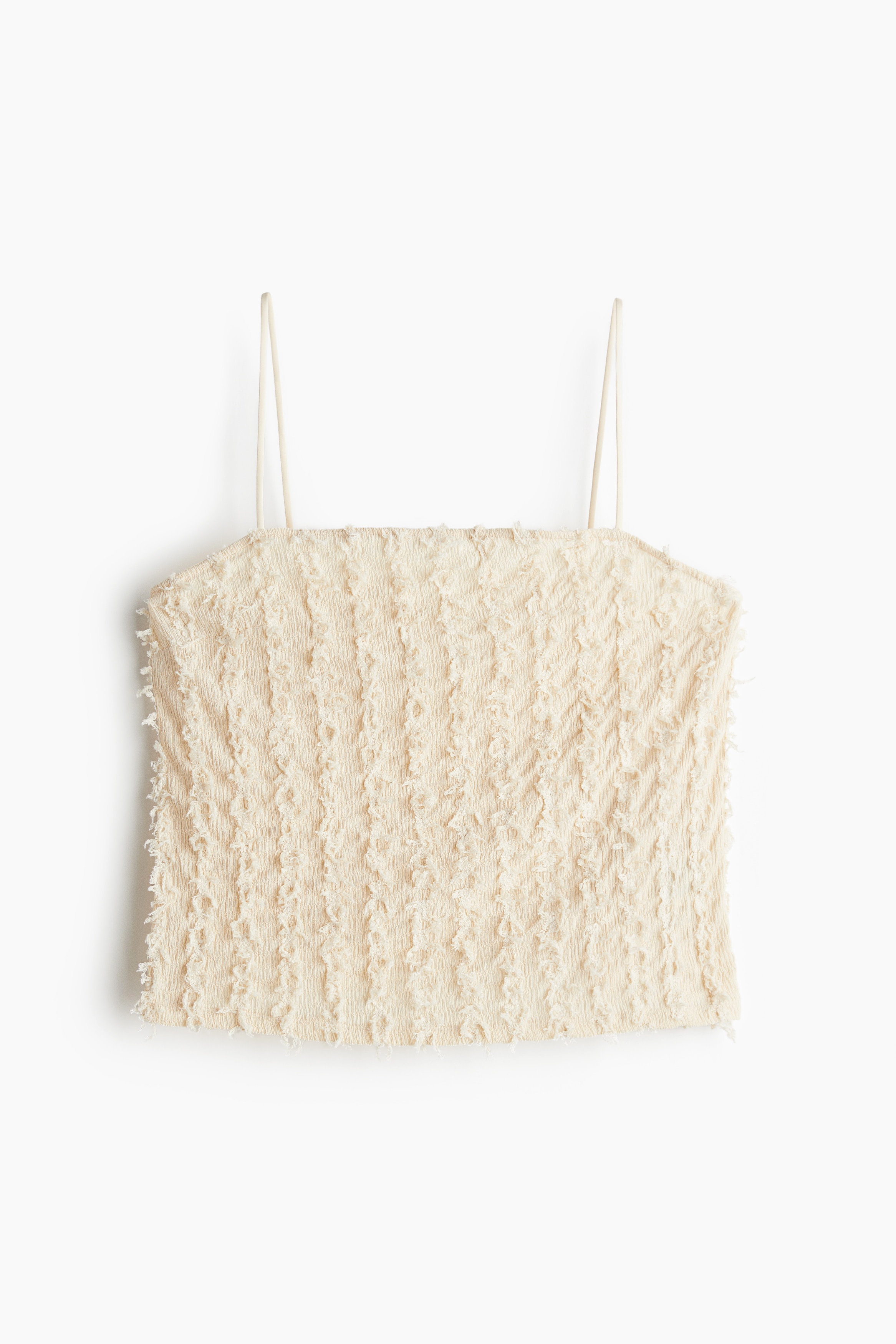 Top sfrangiato con spalline sottili - Beige chiaro