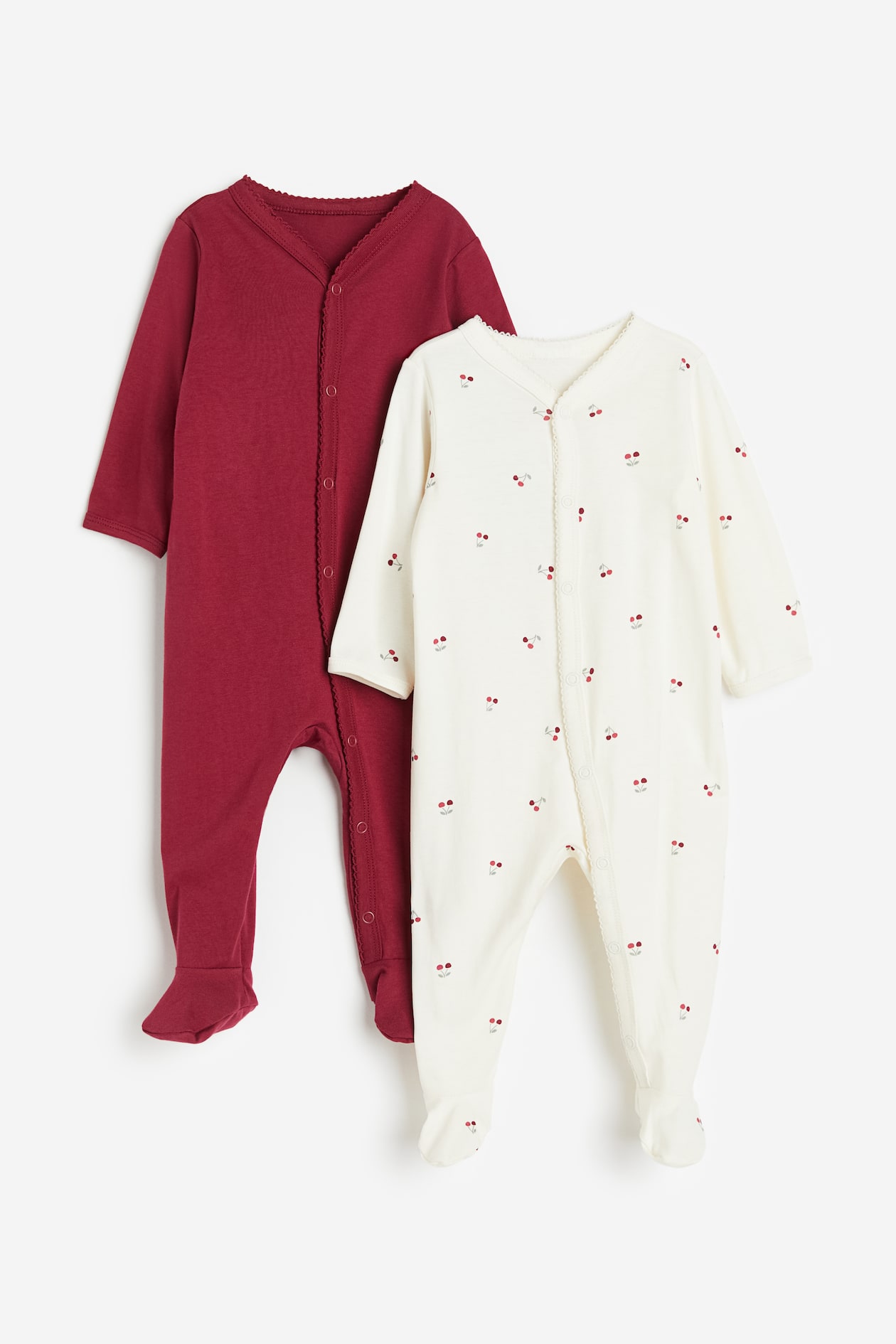 2pack sleepsuits with full feet Vneck Long sleeve White
